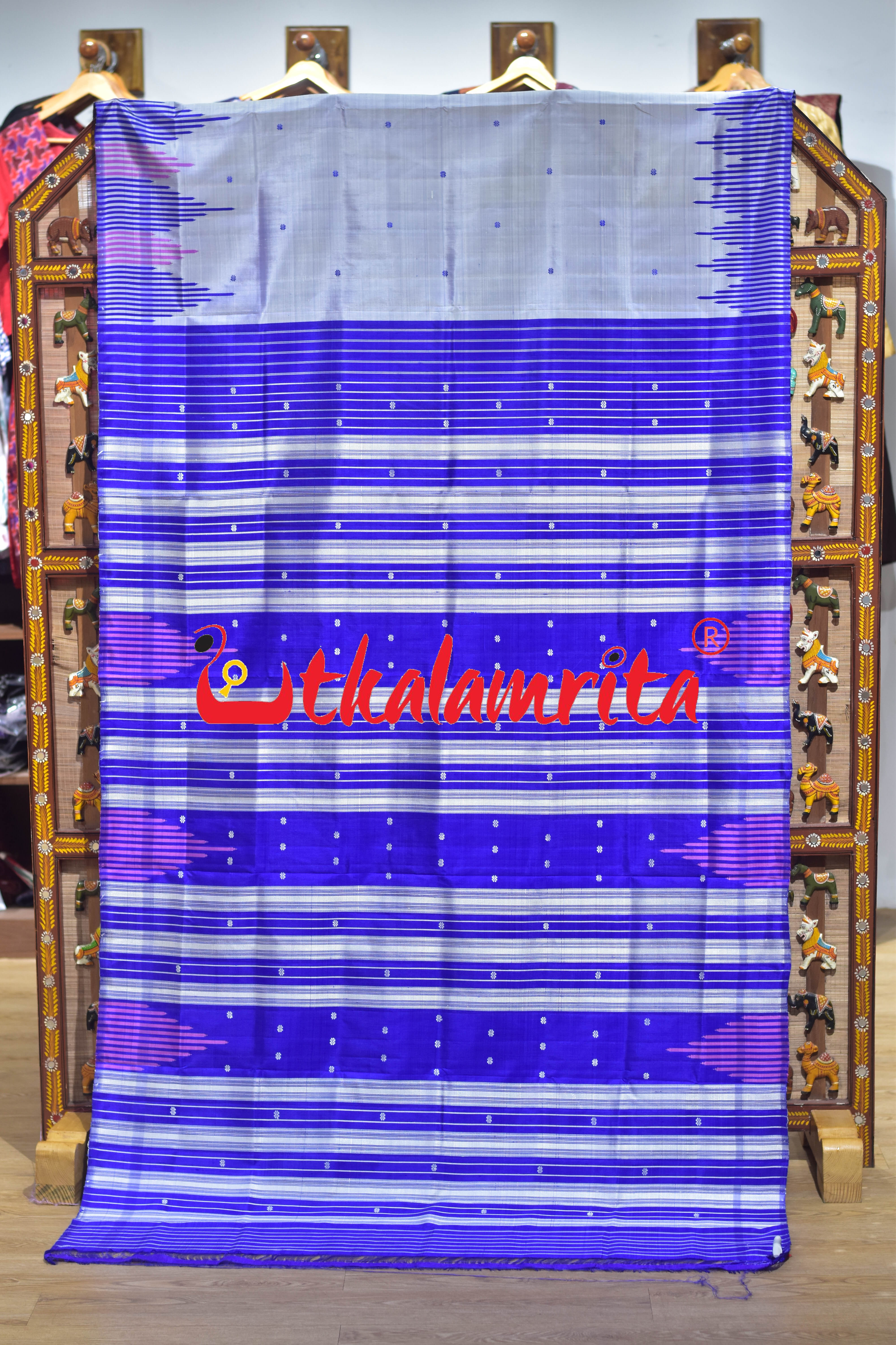 Steel Blue Multi Kumbha Double Anchal Berhampuri Silk Saree