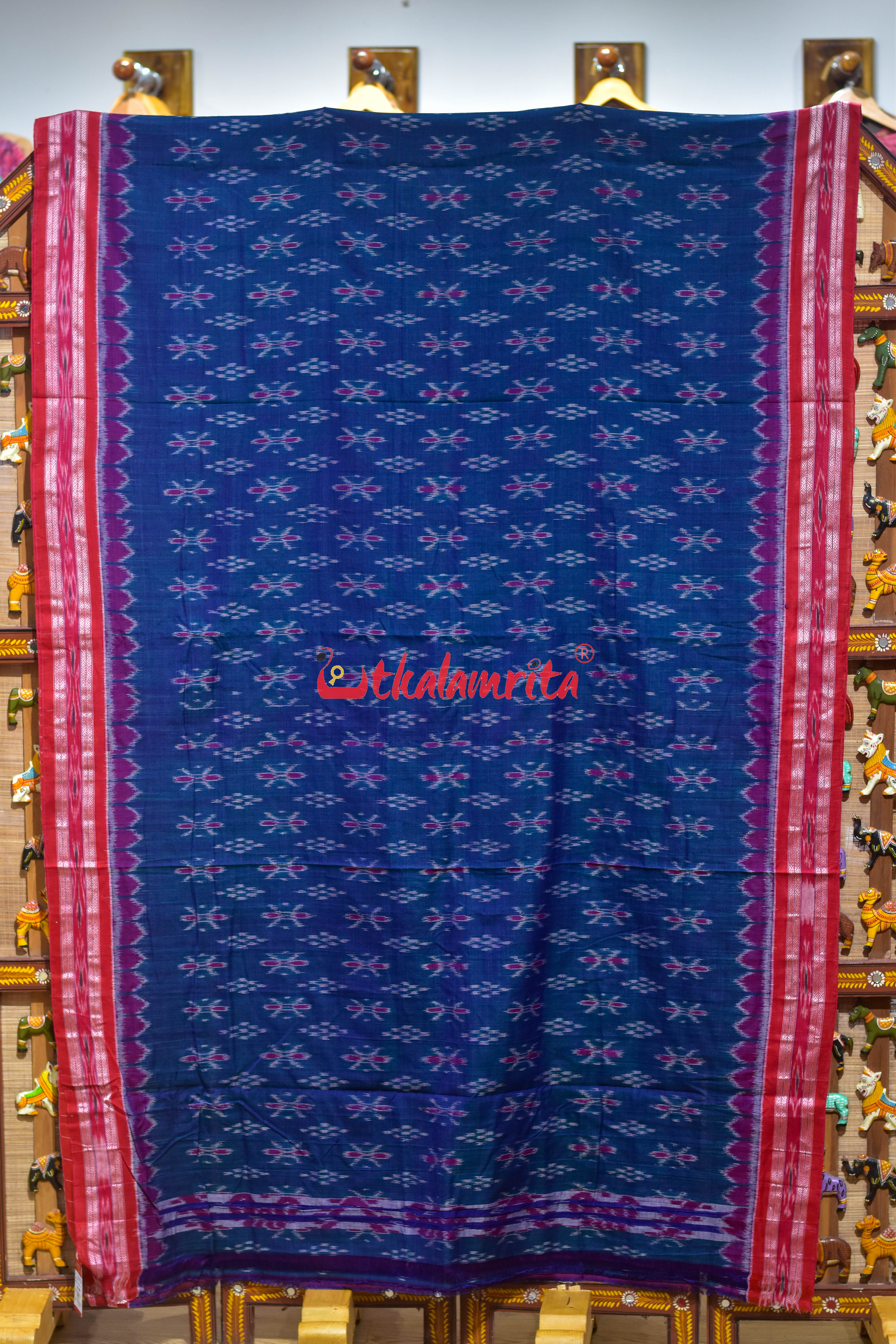 Teal Red Damru Pasapali Khandua Cotton Saree