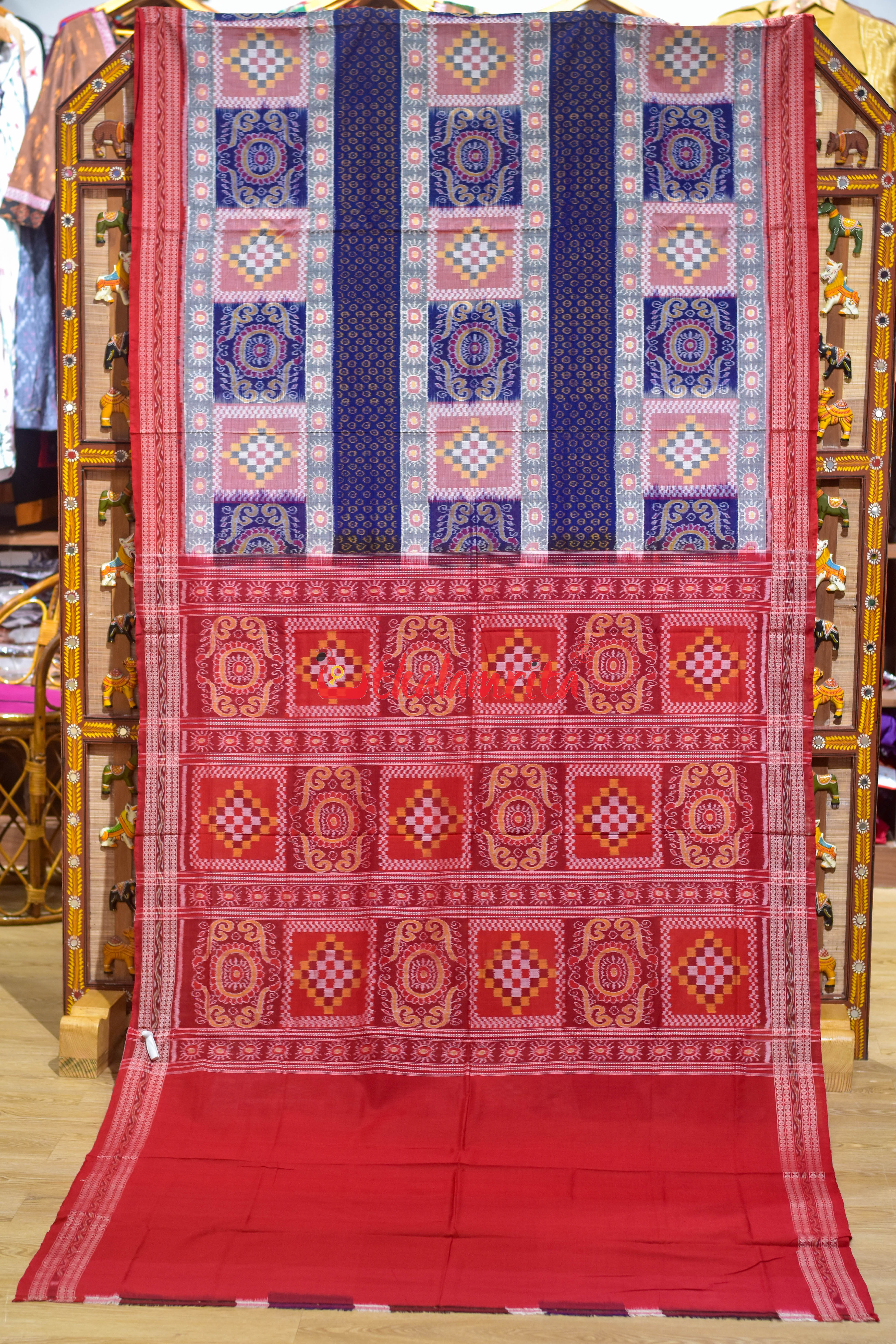 Blue Optical Illussion Sambalpuri Cotton Saree