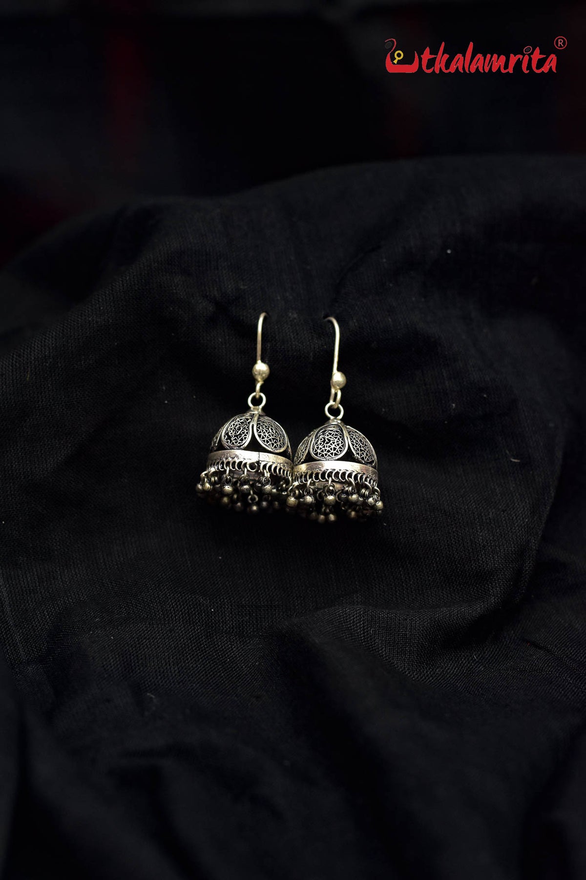 Floral Short Silver Filigree Jhumkas (Danglers)