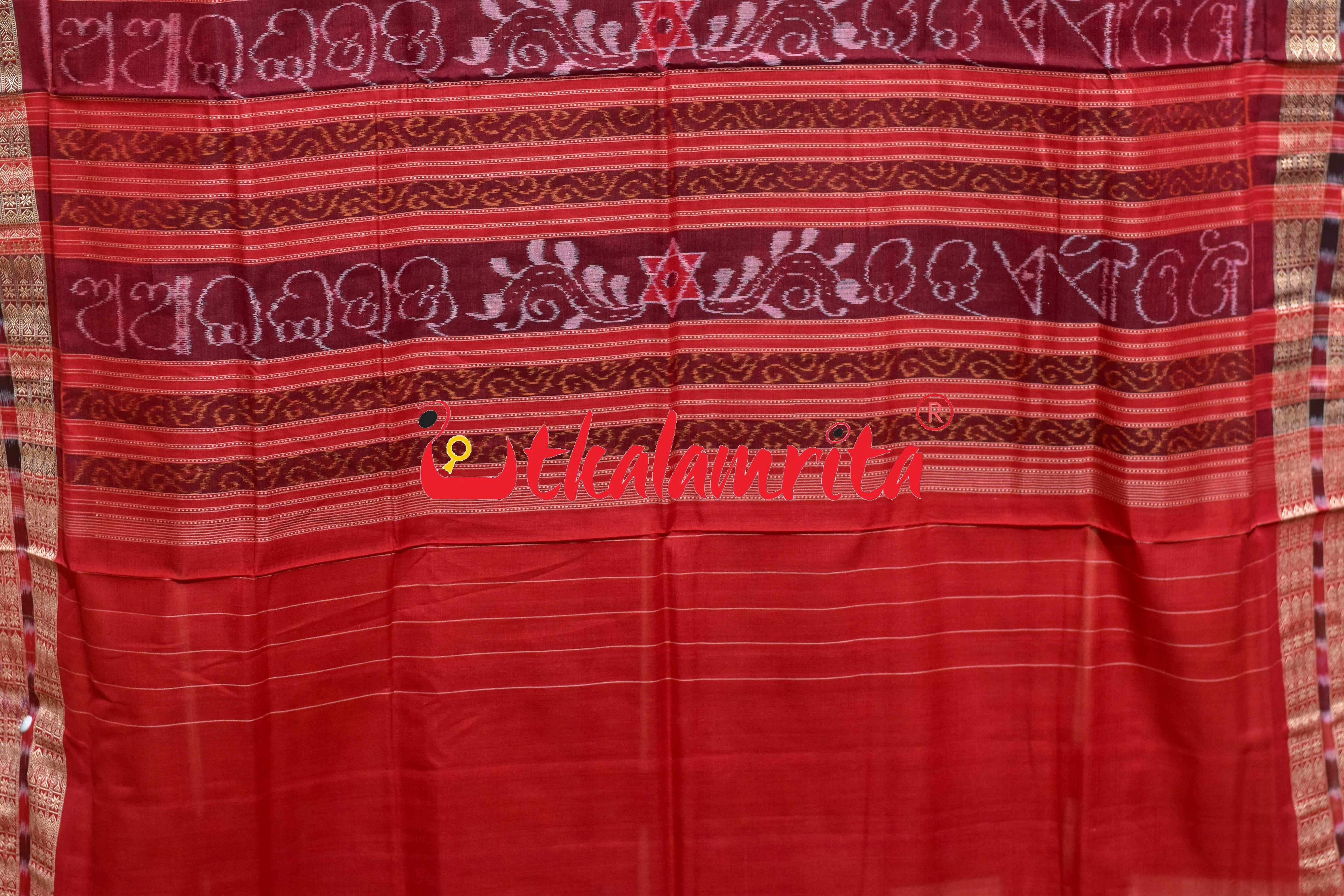 Black Red Odia Alphabets Doll Bandha Sambalpuri Cotton Saree