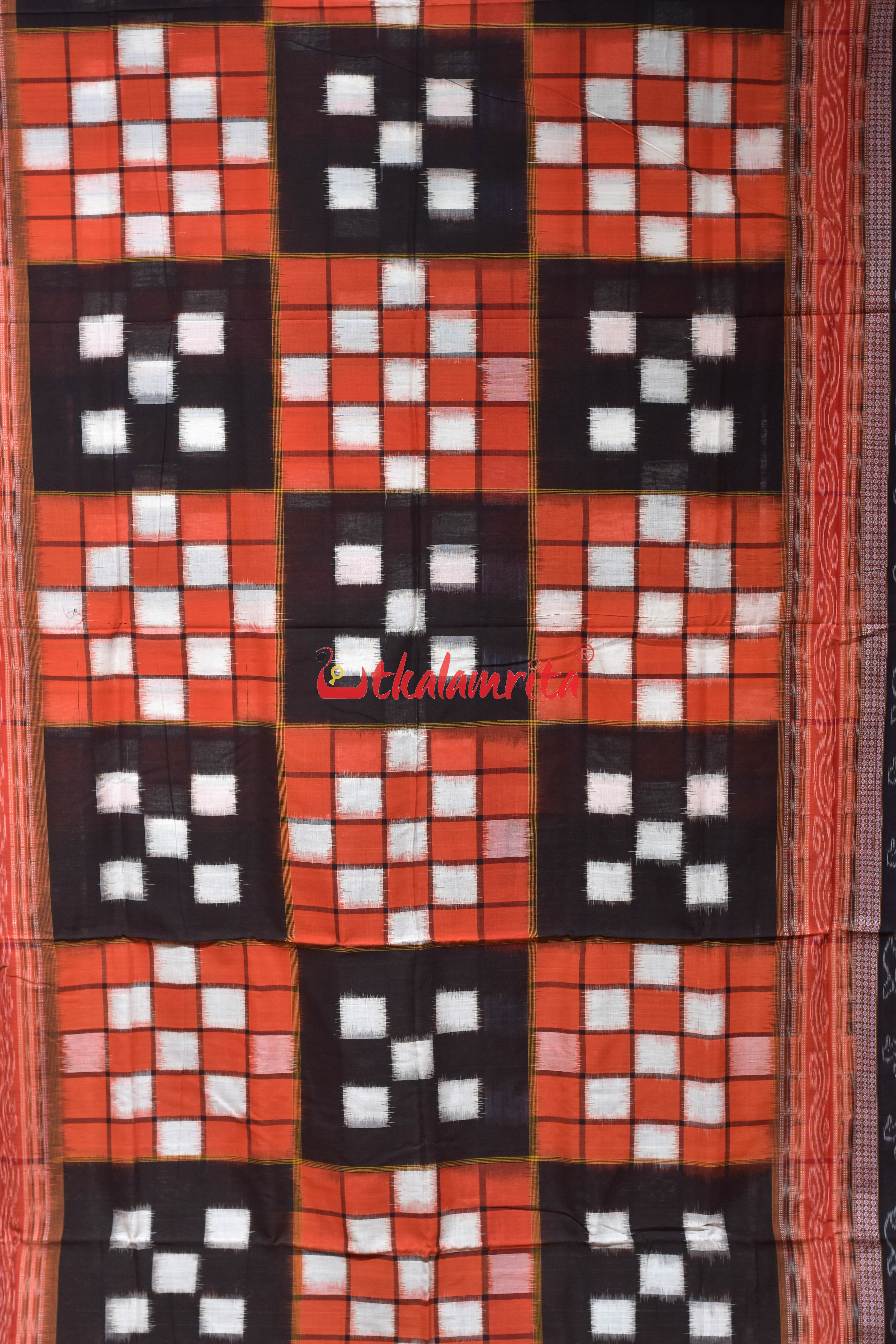 Orange Black Bichitrapuri Cotton Saree