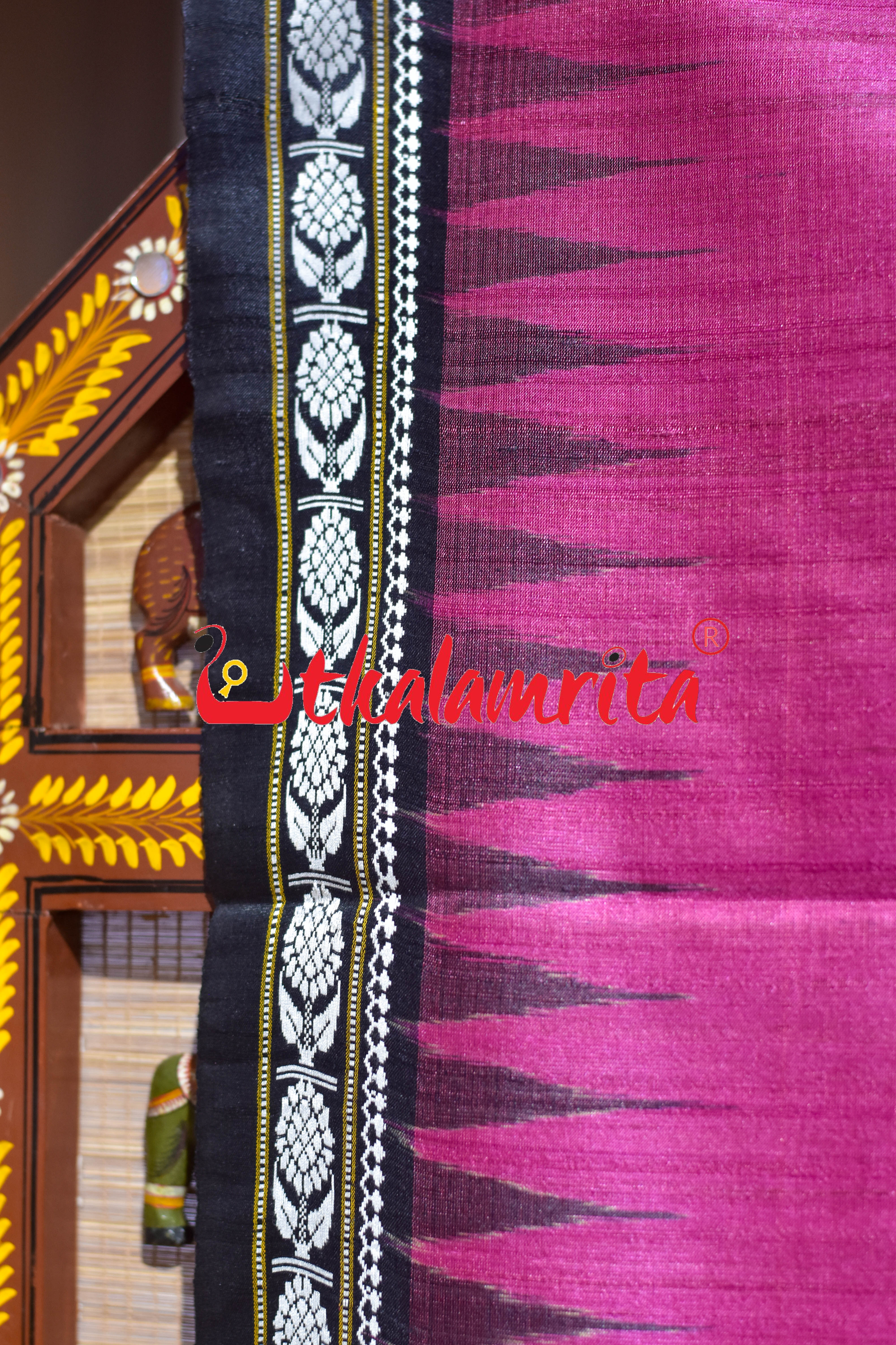 Pink Black Flower Dobby Gopalpur Tussar Saree