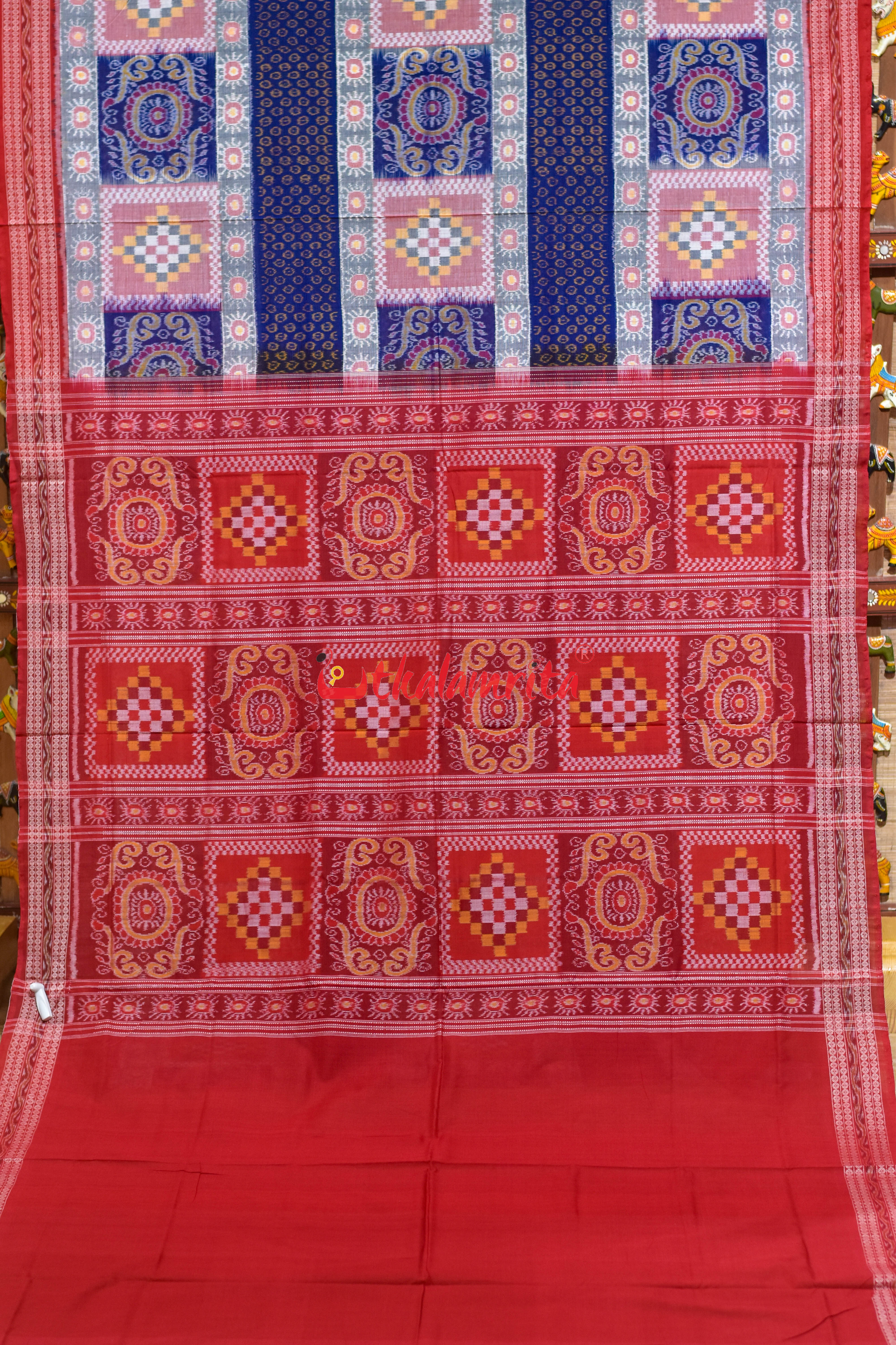 Blue Optical Illussion Sambalpuri Cotton Saree