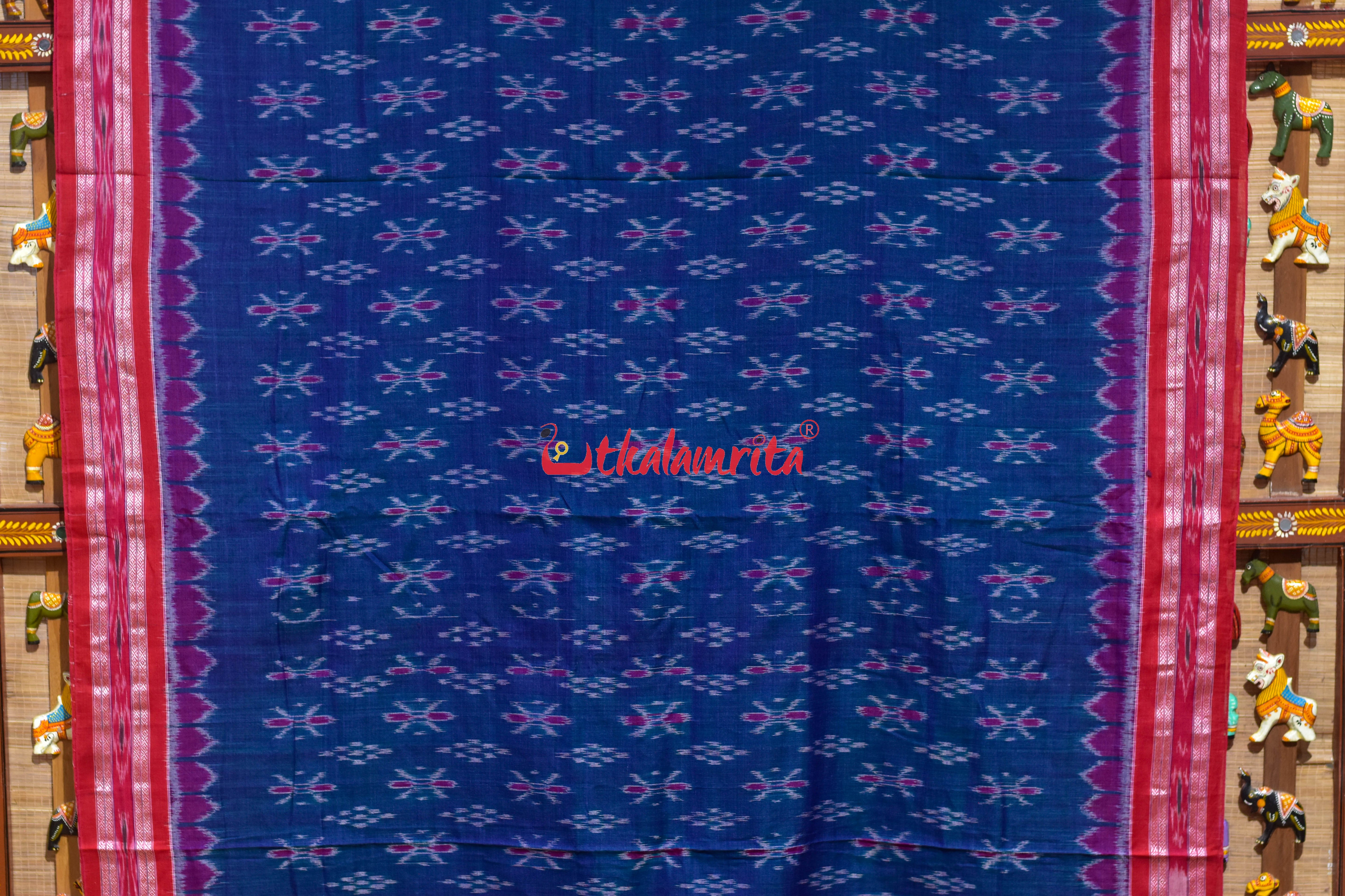Teal Red Damru Pasapali Khandua Cotton Saree