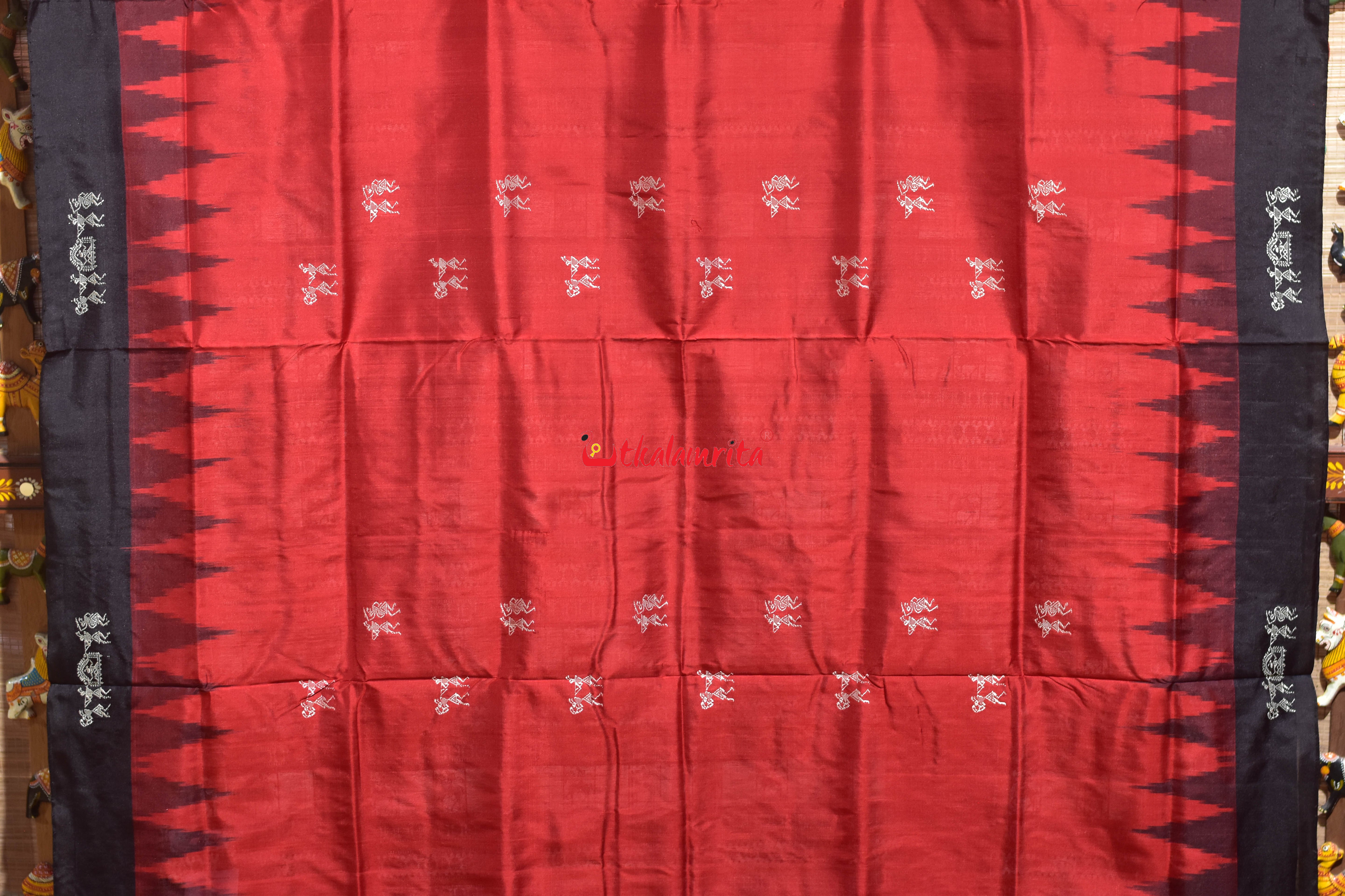 Red Black Sabari Tribal Bomkai Silk Saree
