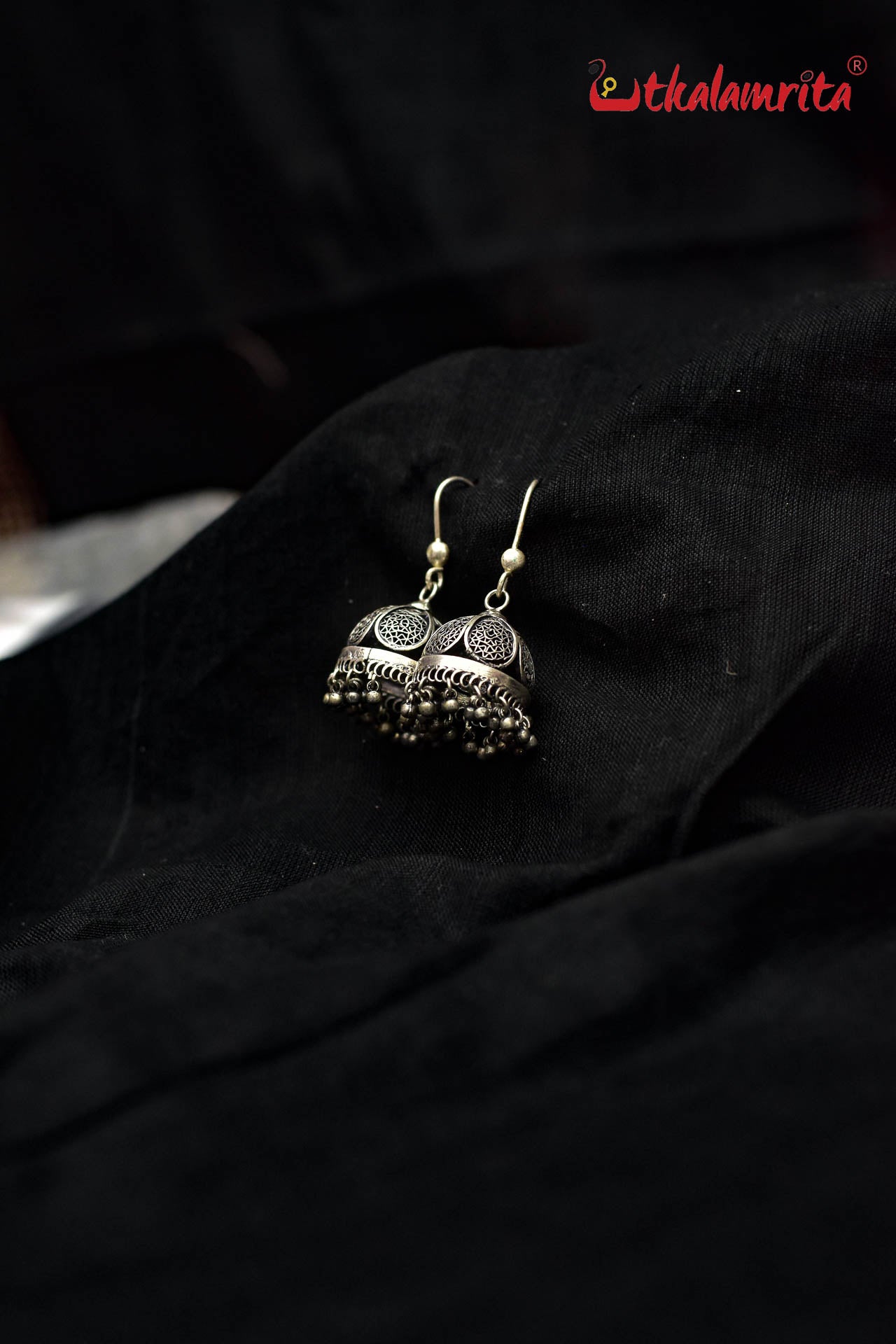 Floral Short Silver Filigree Jhumkas (Danglers)
