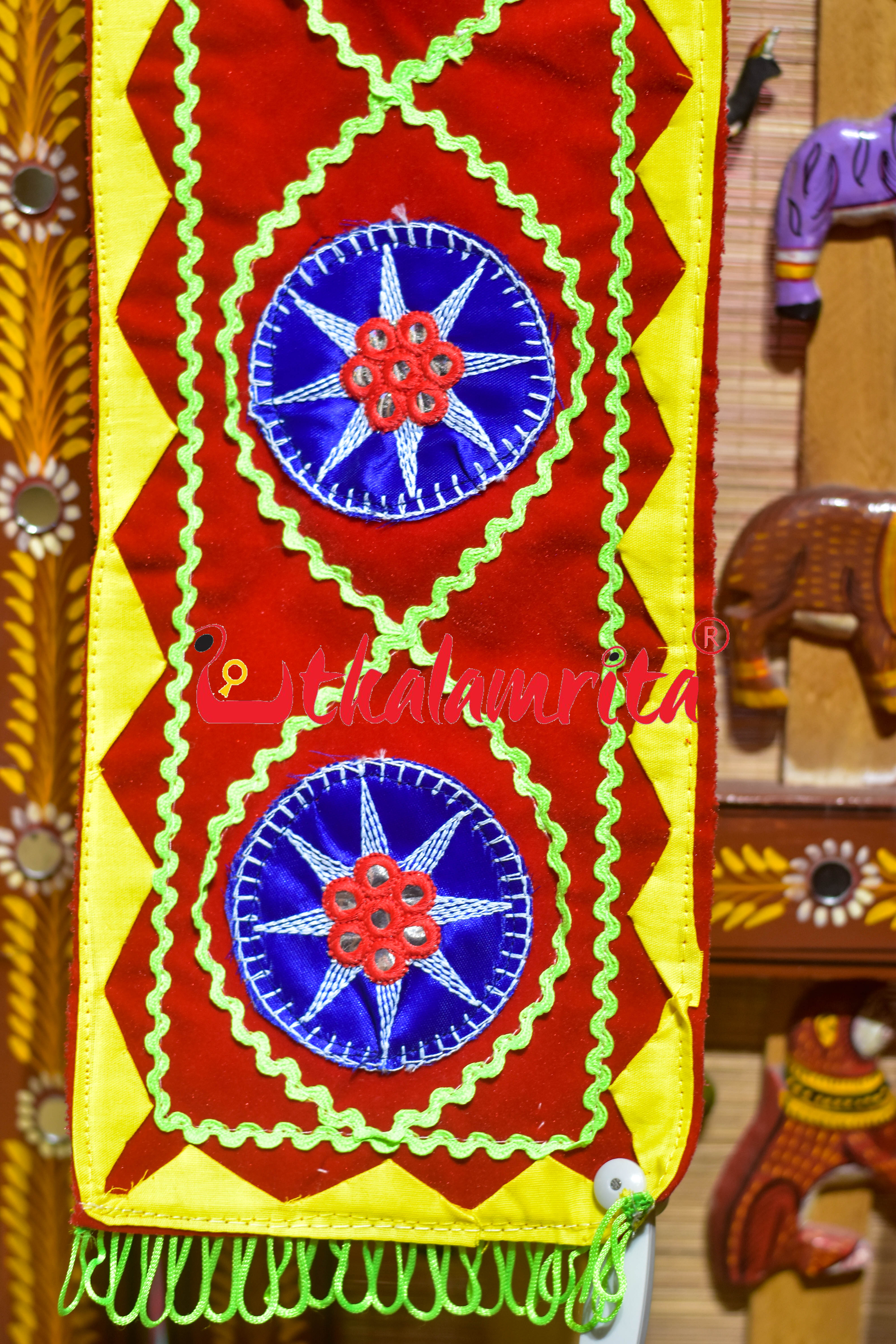 Red Blue with White Chakra Pipili with Jhallar (Uttariya)