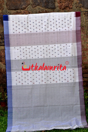 White Fish Blocks Ganga Jamuna Sambalpuri Cotton Saree