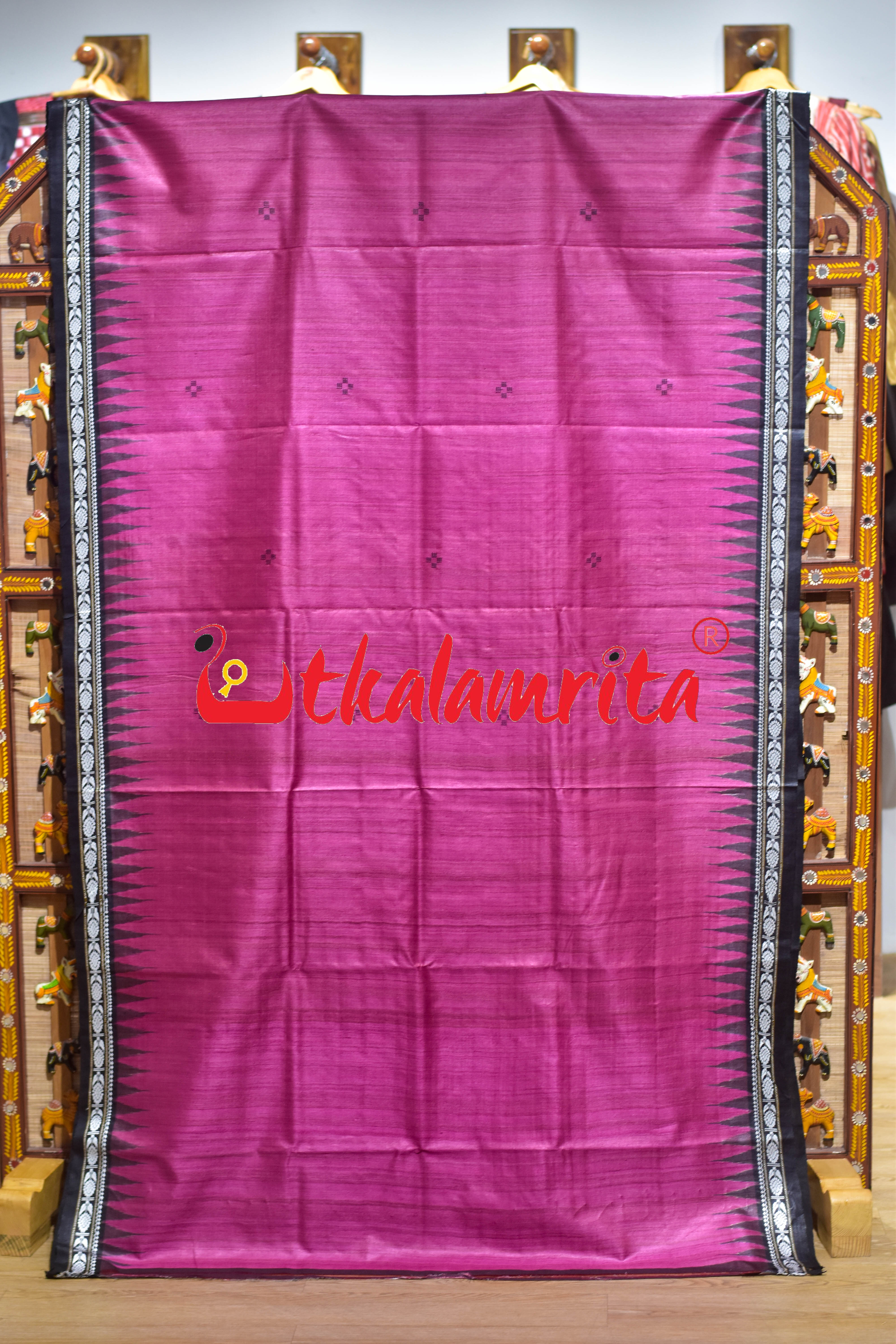 Pink Black Flower Dobby Gopalpur Tussar Saree