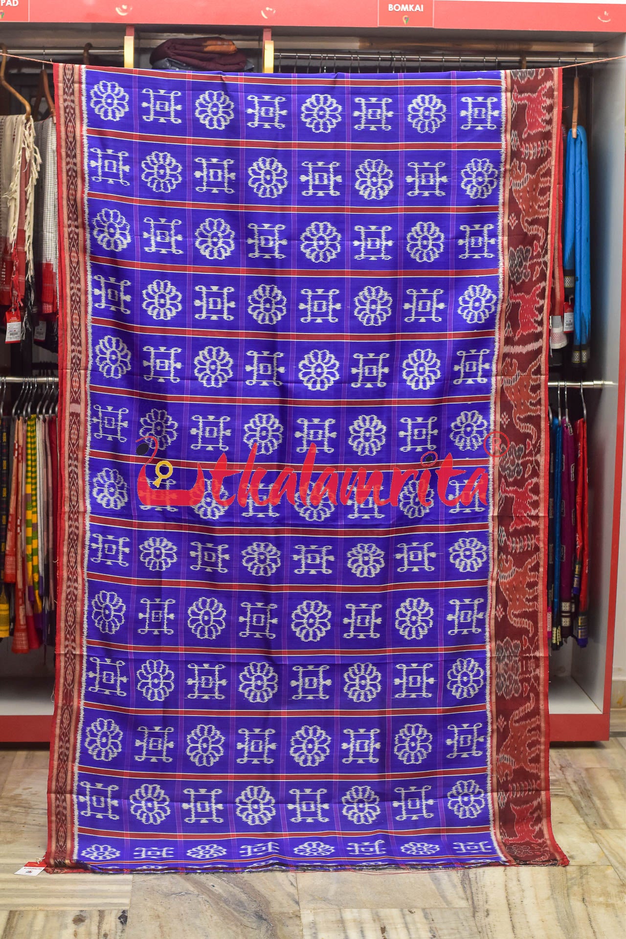 Blue with Animal Border Alpana Khandua Silk Saree