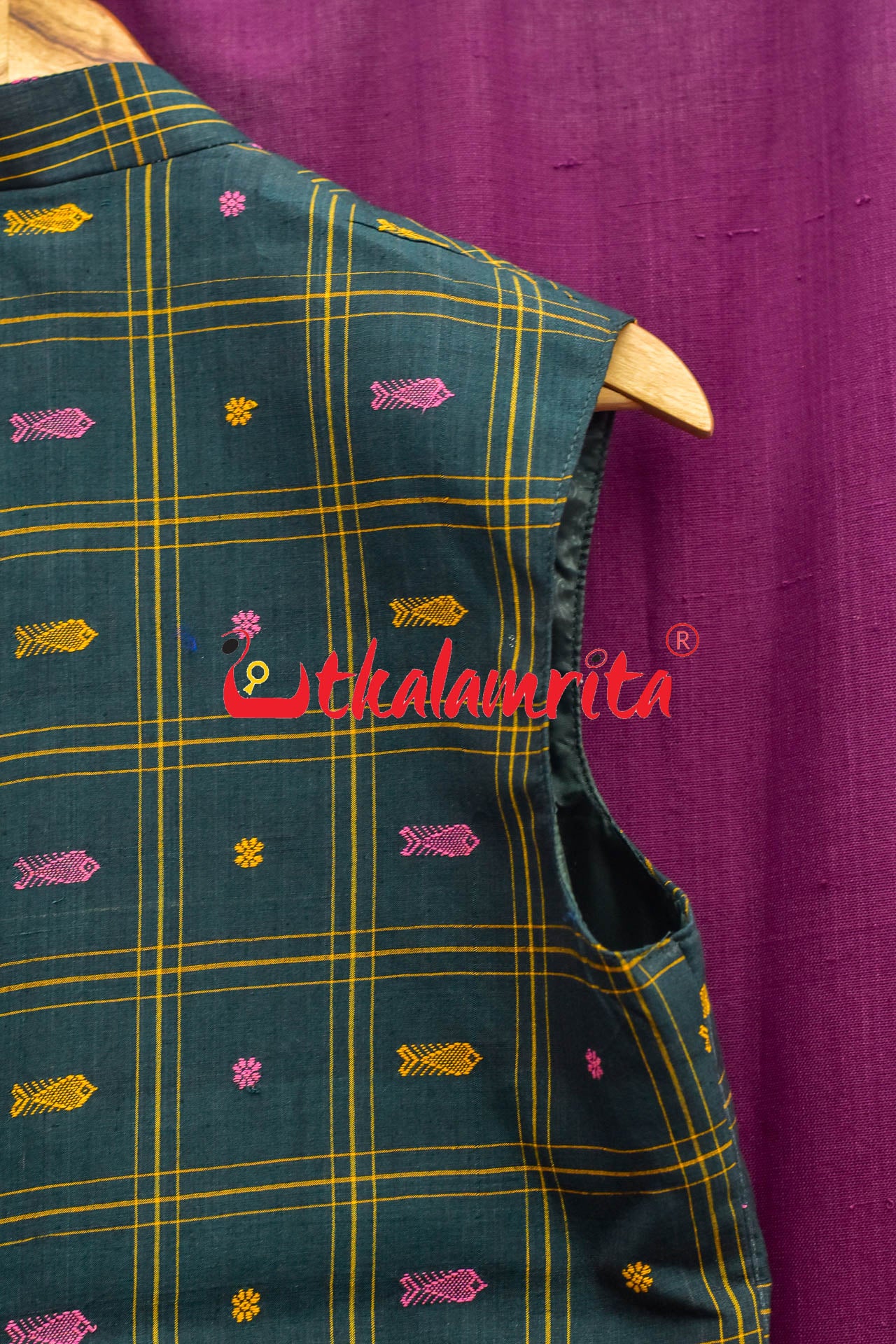 Bottle Green Pink Fish Buti Cotton (Men's Jacket)