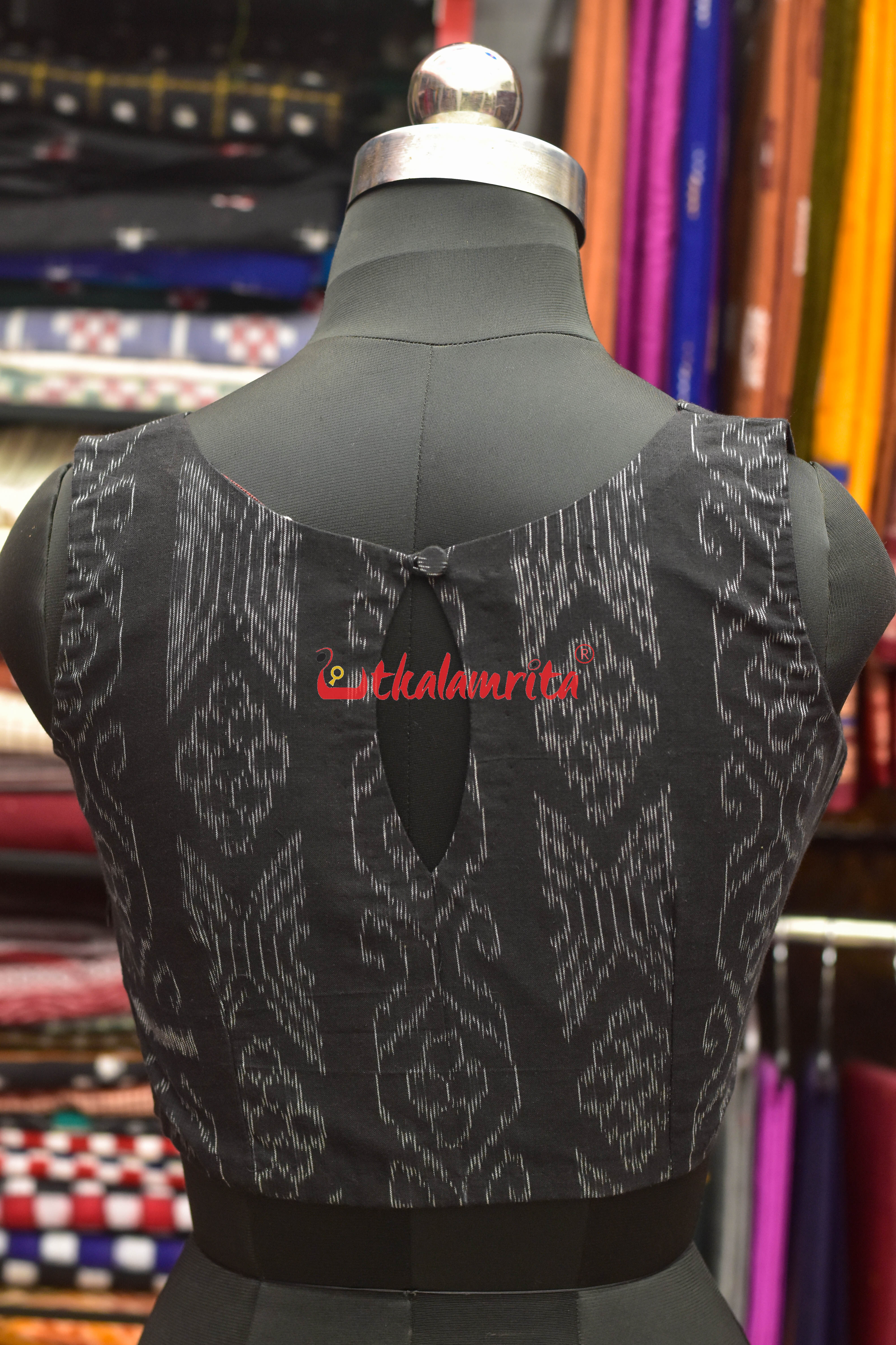 Flower Bandha on Black Boat Neck Sleeveless (Blouse)