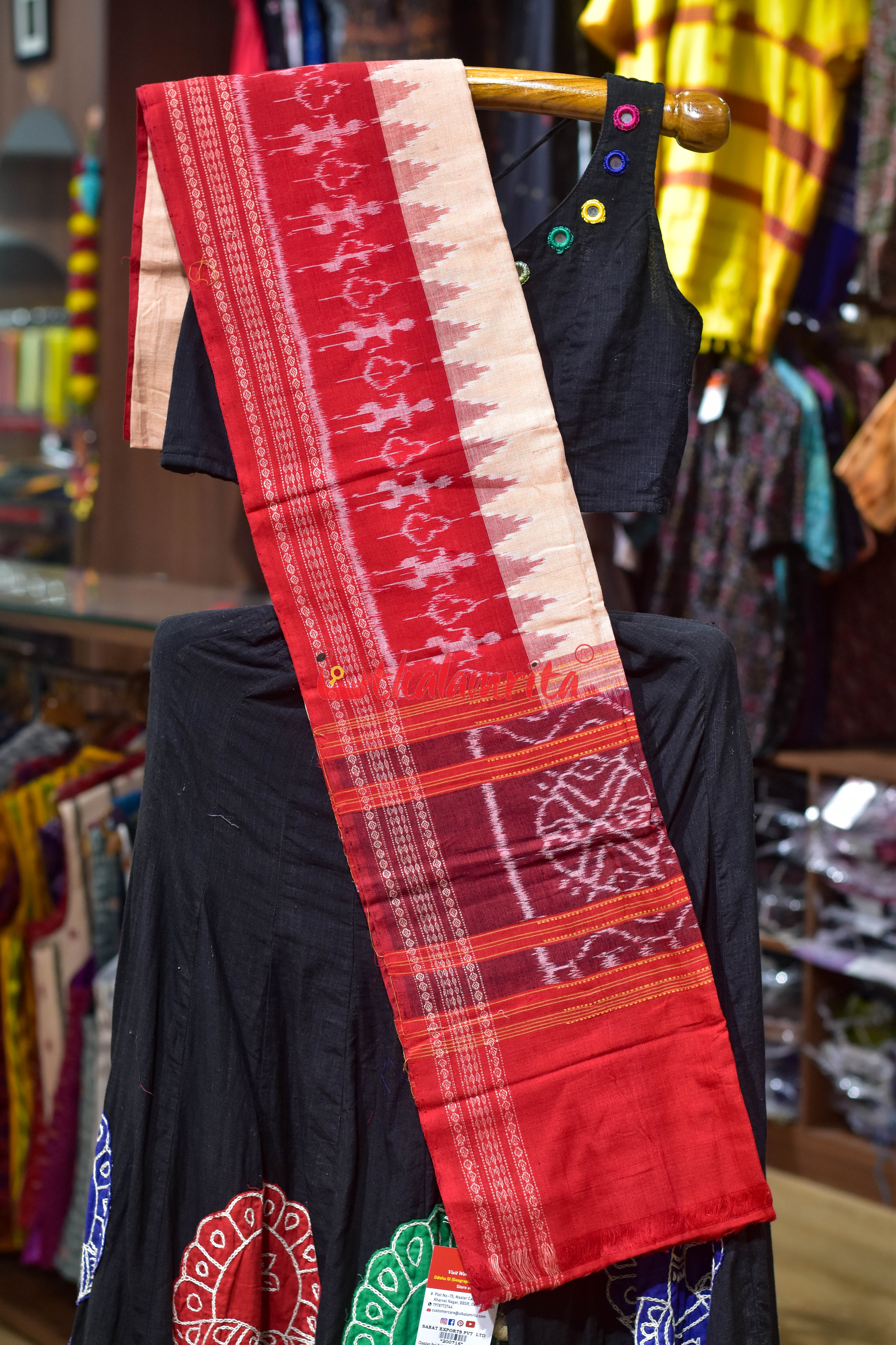 Chandan Red Tribals Bandha Cotton (Dupatta)