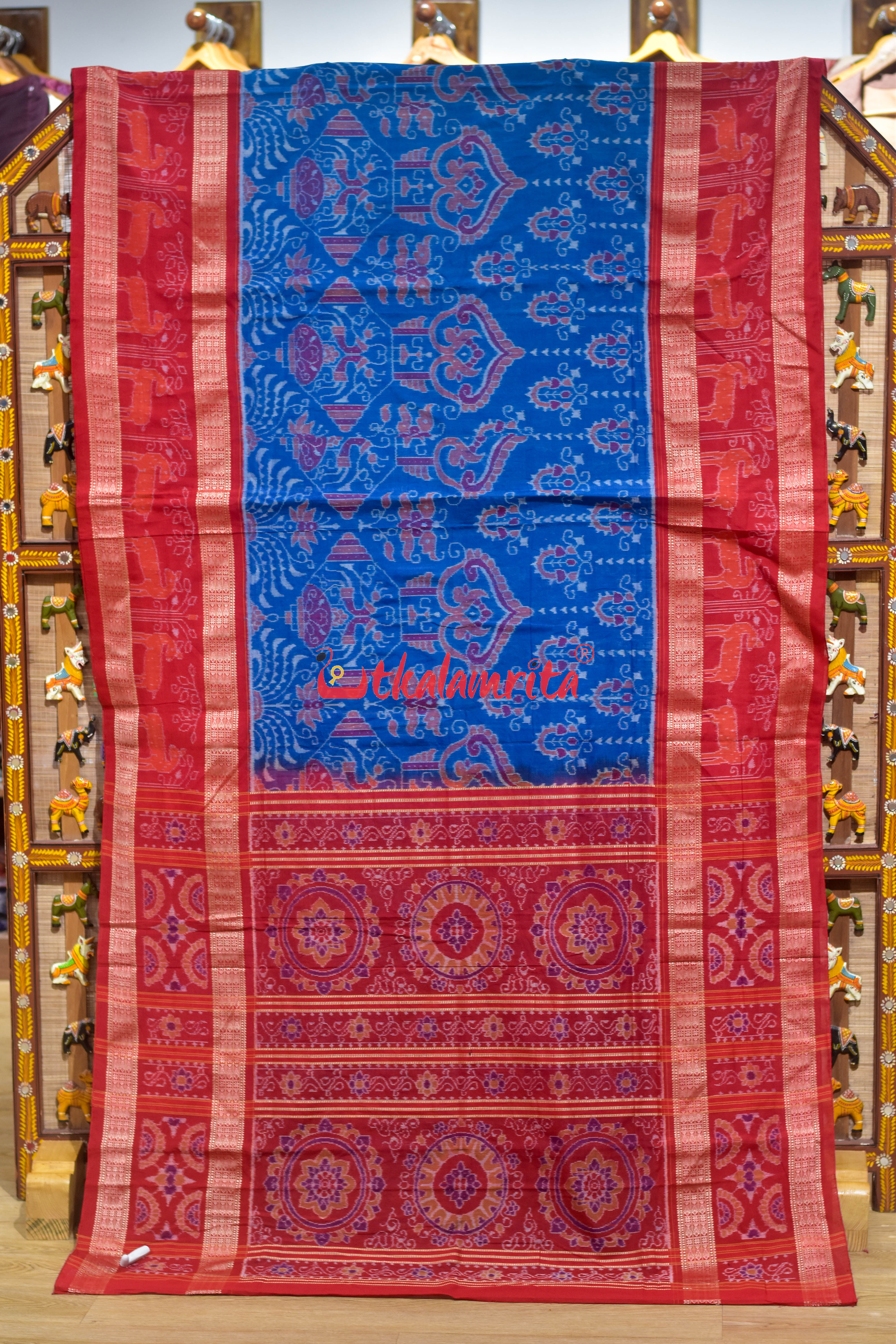 Blue Red Sankha Sambalpuri Cotton Saree