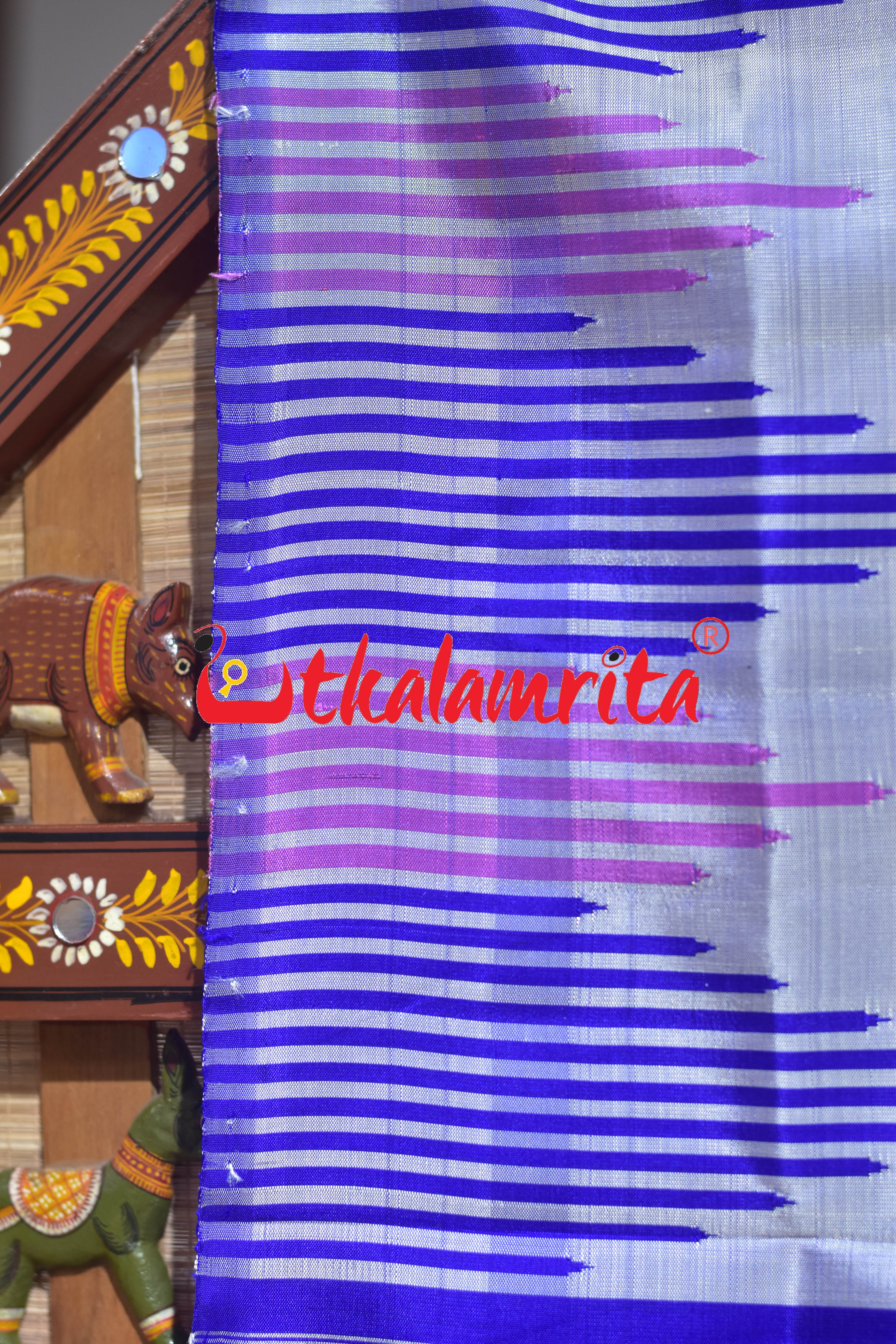 Steel Blue Multi Kumbha Double Anchal Berhampuri Silk Saree