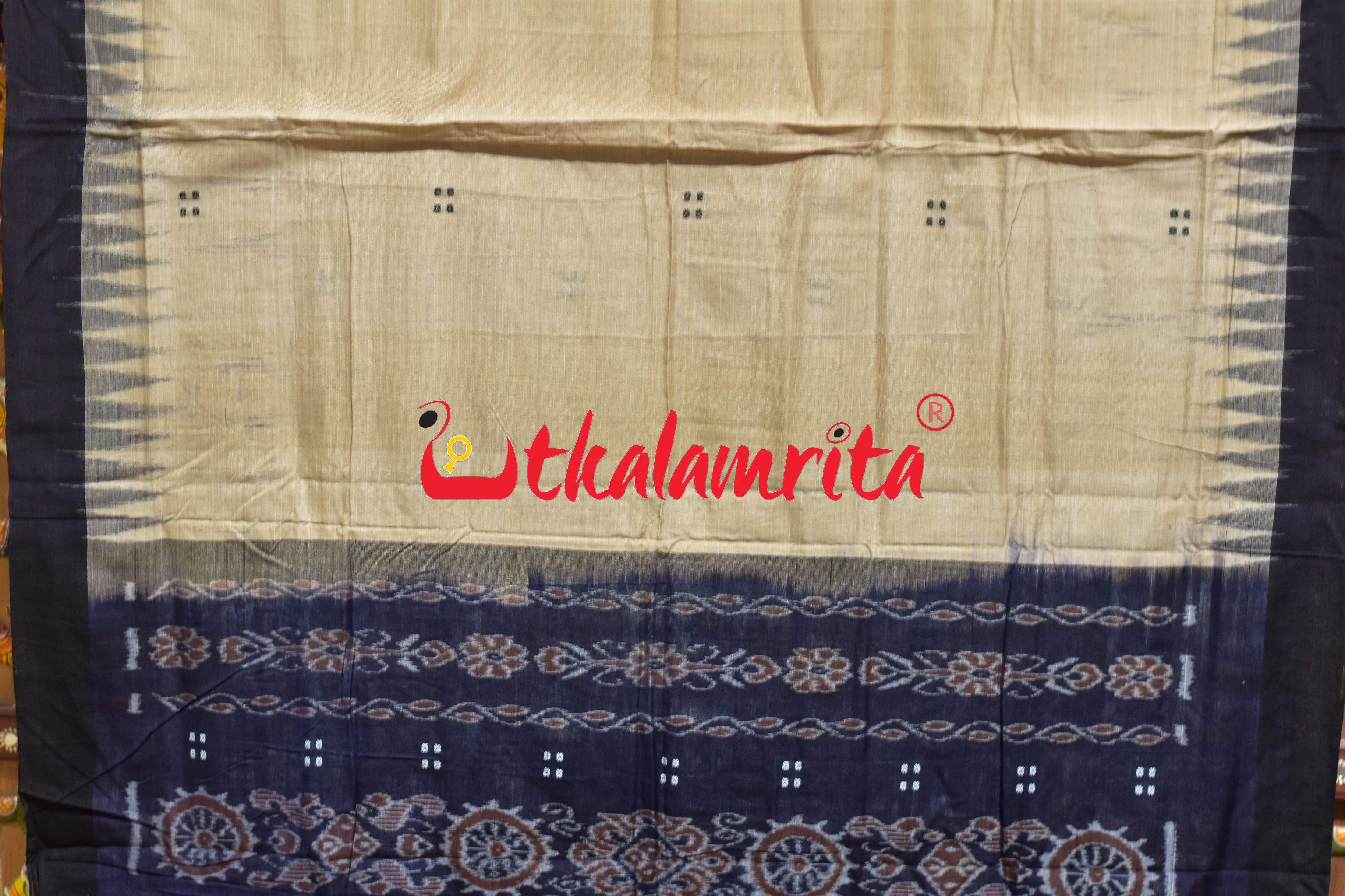Off White Black Four Buti Khandua Cotton Saree