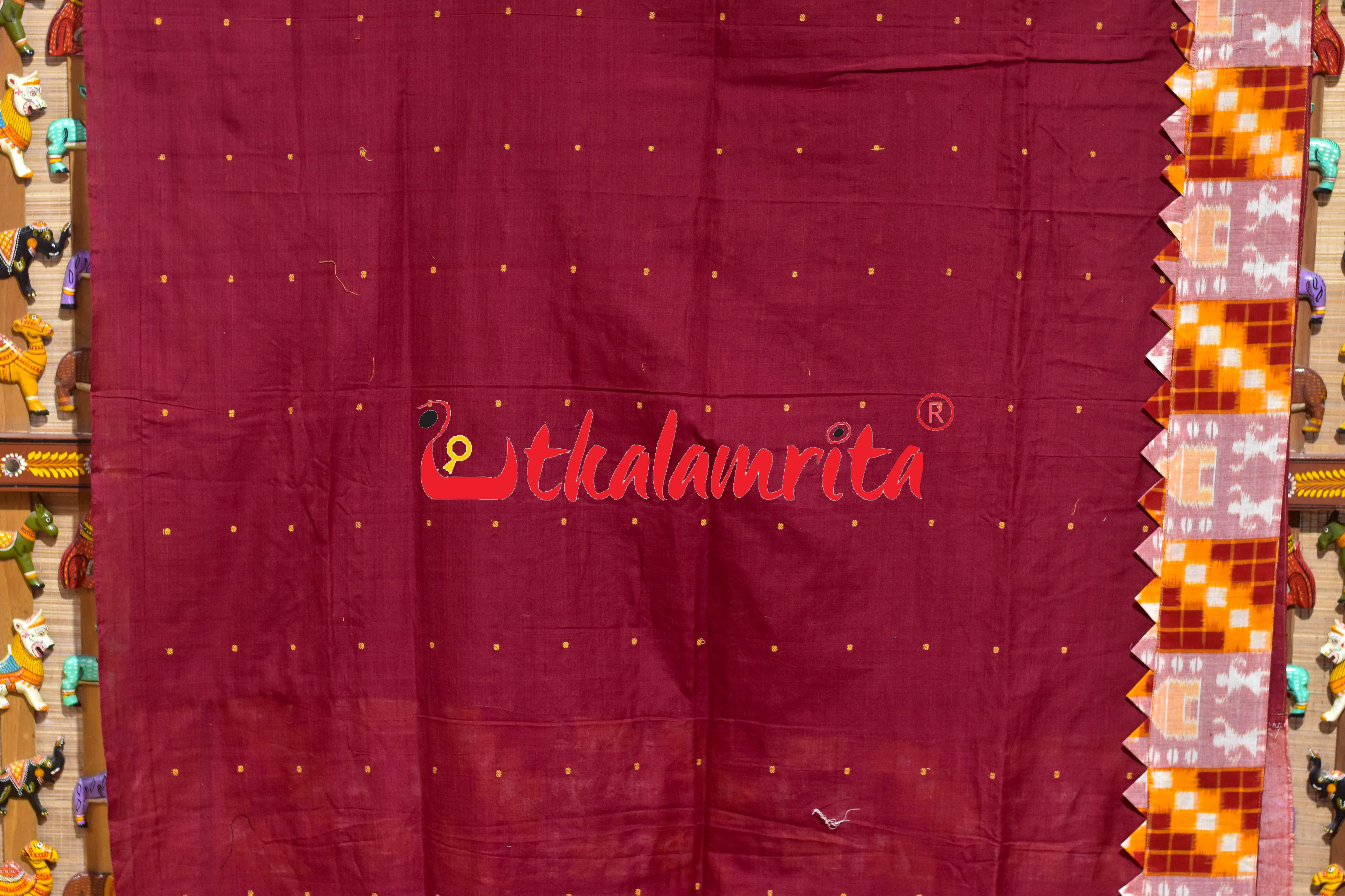 Maroon with Yellow Peach Tribals Designer Cotton Saree