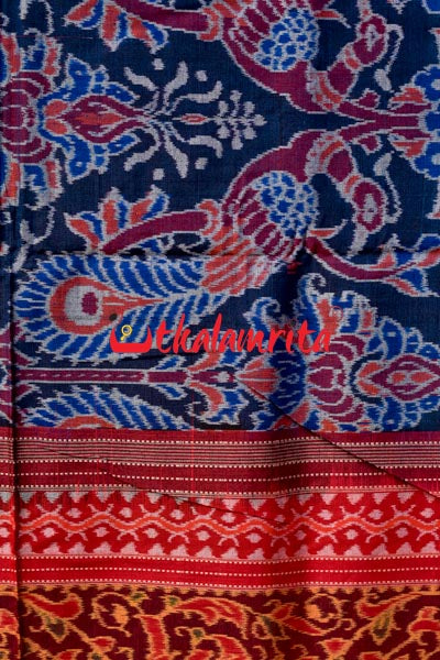 Peacocks Teal Sambalpuri Cotton Saree