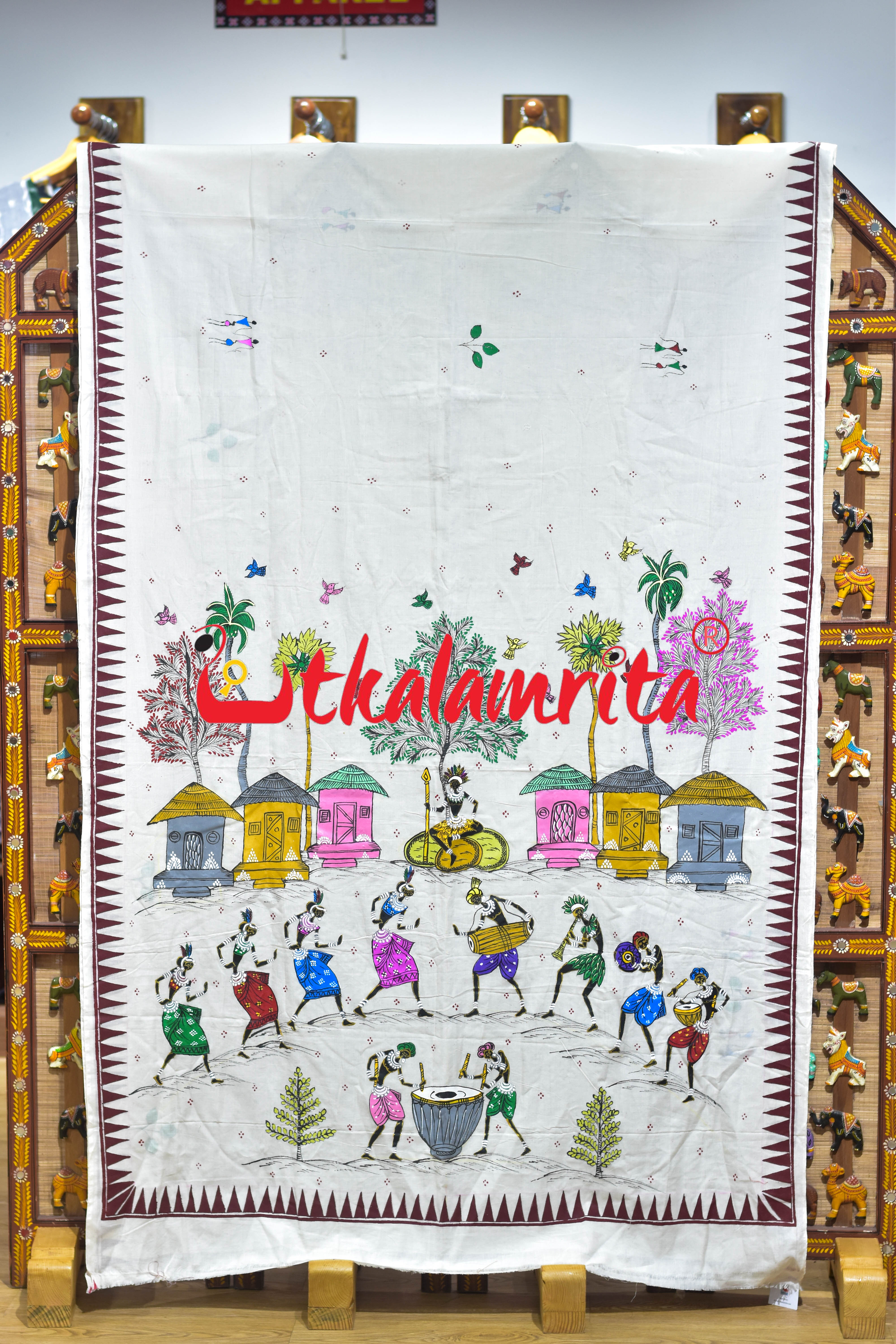 White Big Tribals Pattachitra Cotton Saree