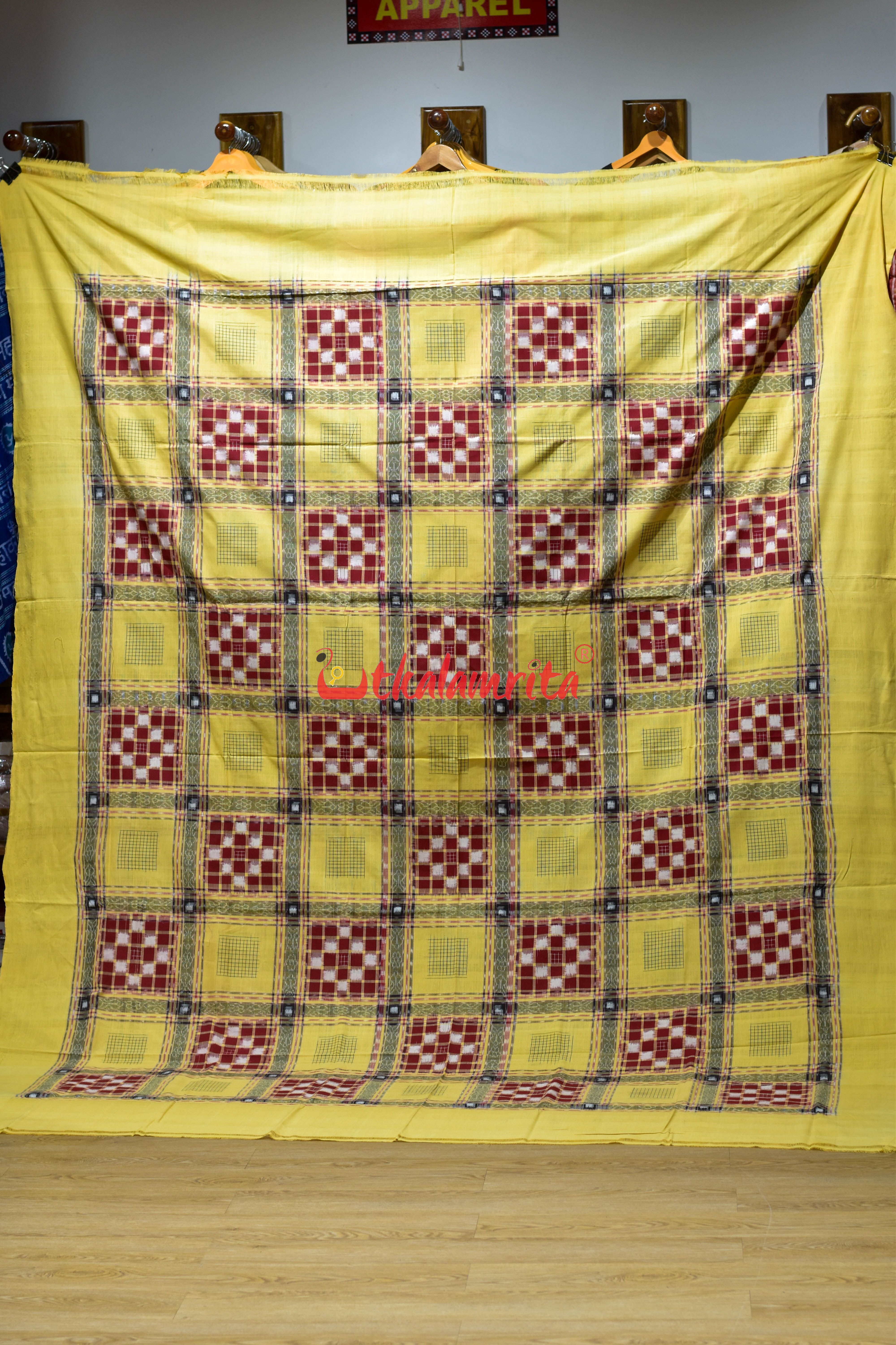 Yellow Red Check Pasapali Bedsheet
