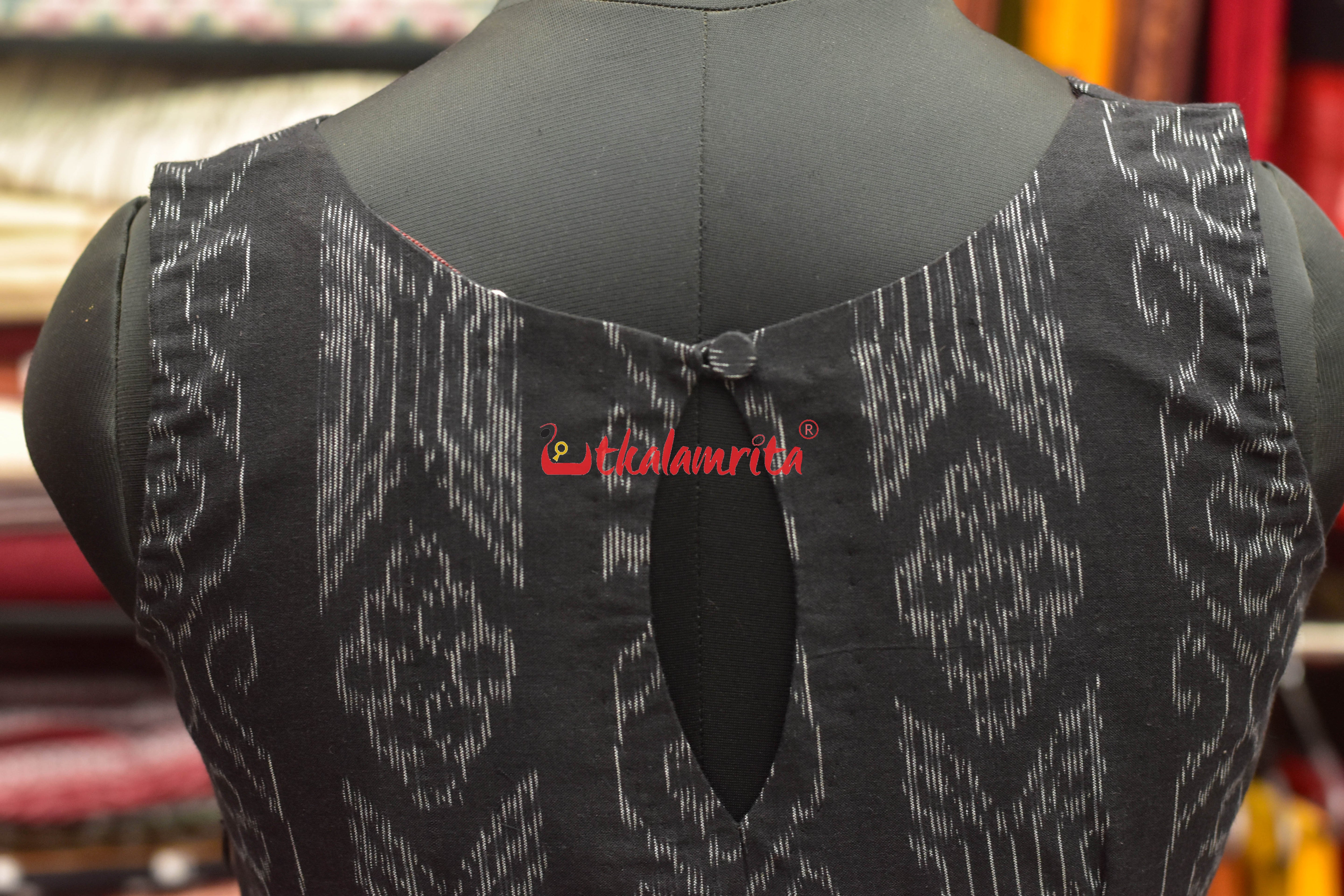 Flower Bandha on Black Boat Neck Sleeveless (Blouse)