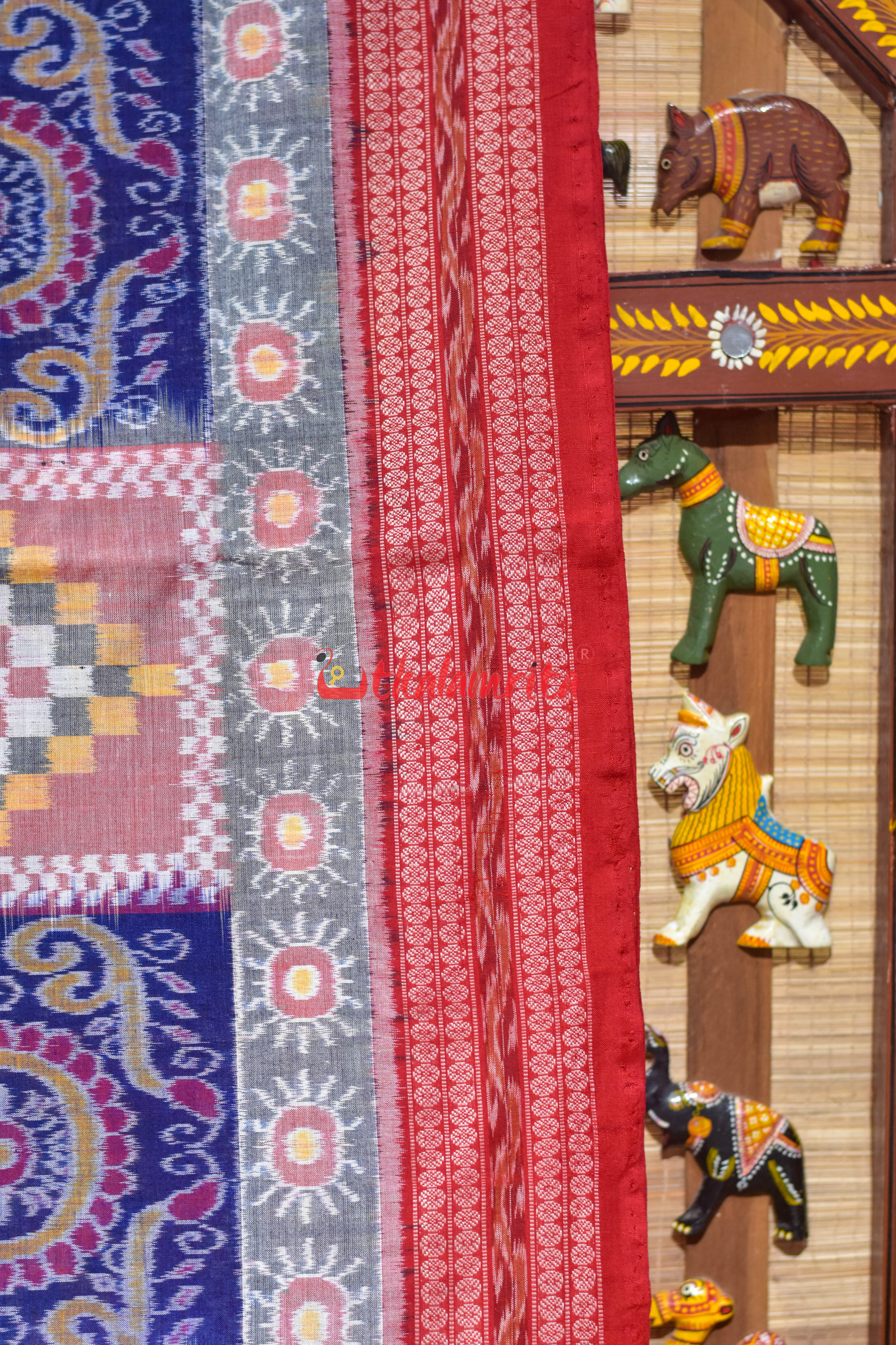 Blue Optical Illussion Sambalpuri Cotton Saree