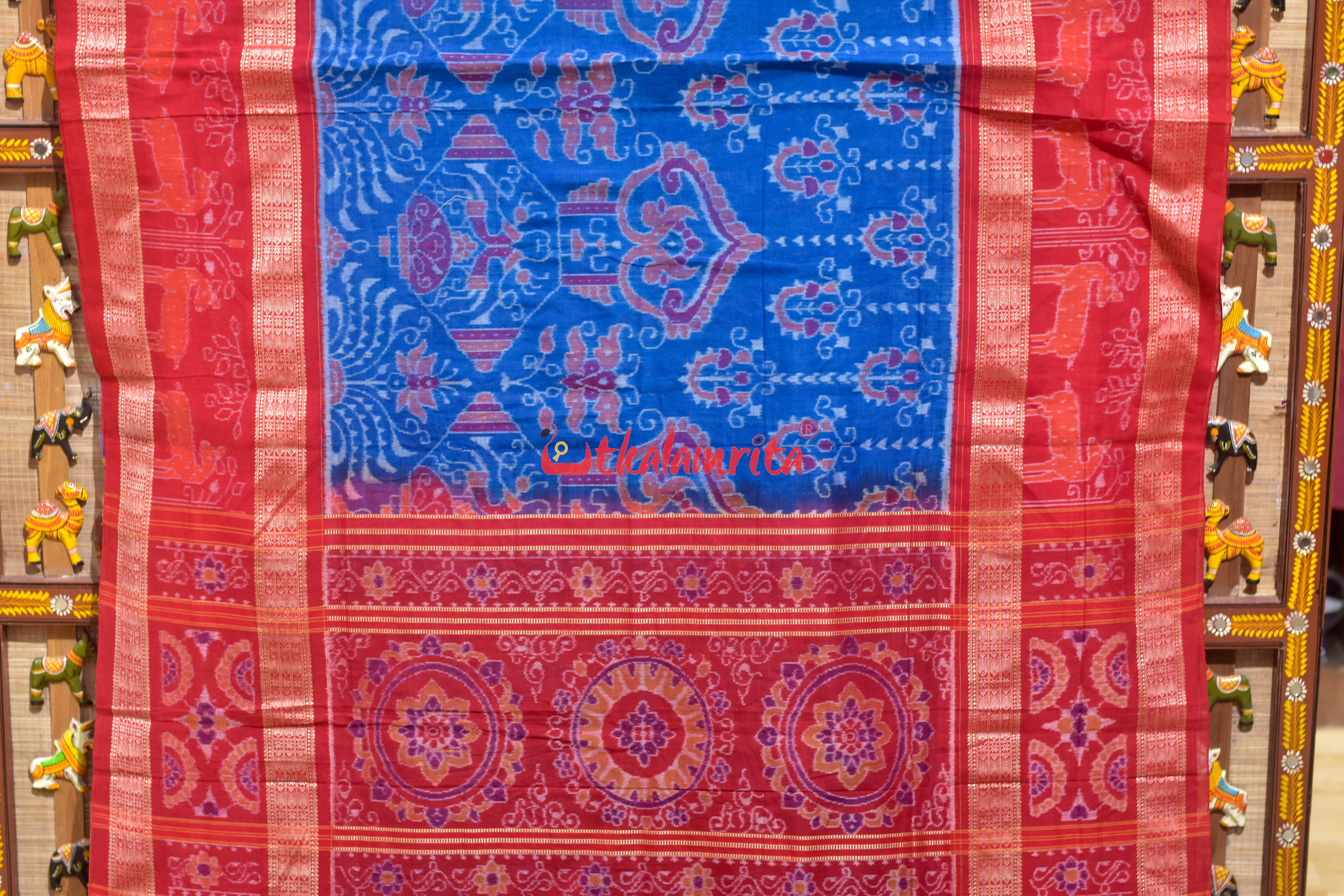 Blue Red Sankha Sambalpuri Cotton Saree