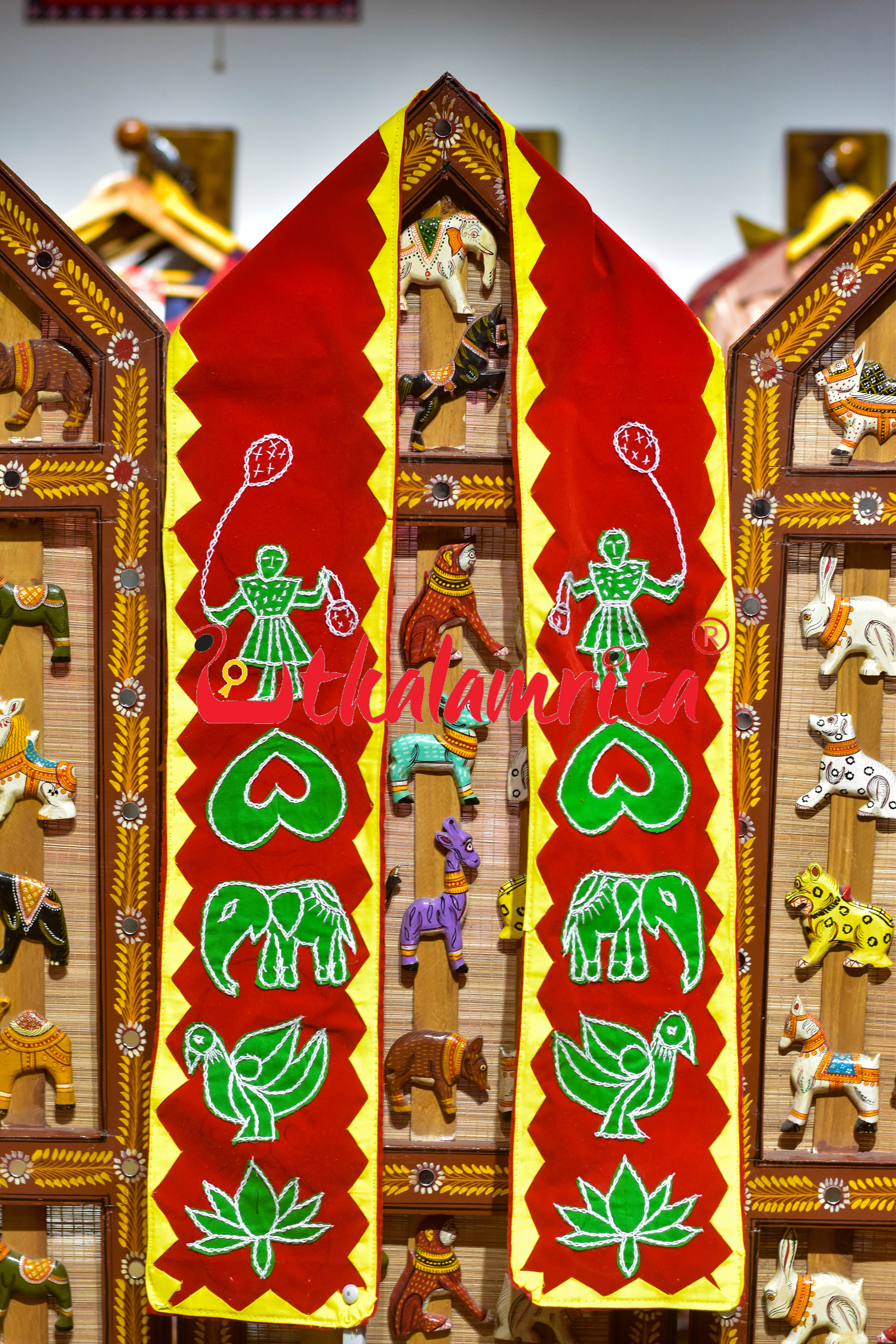 Green Heart,Elephant, Bird,Lotus & Doll with Red Pipili (Uttariya)