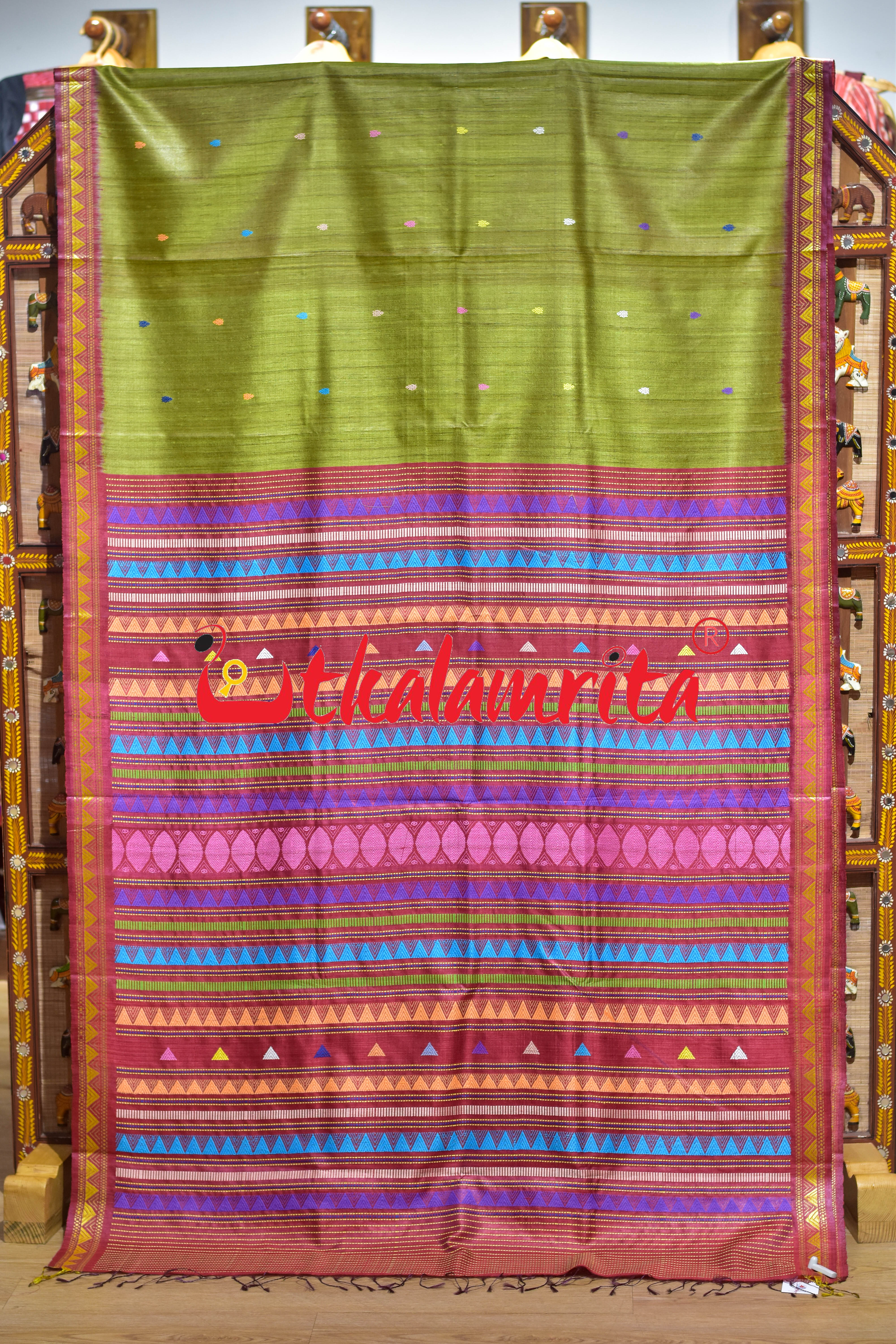 Mehndi Red Dongria Gopalpur Tussar Saree