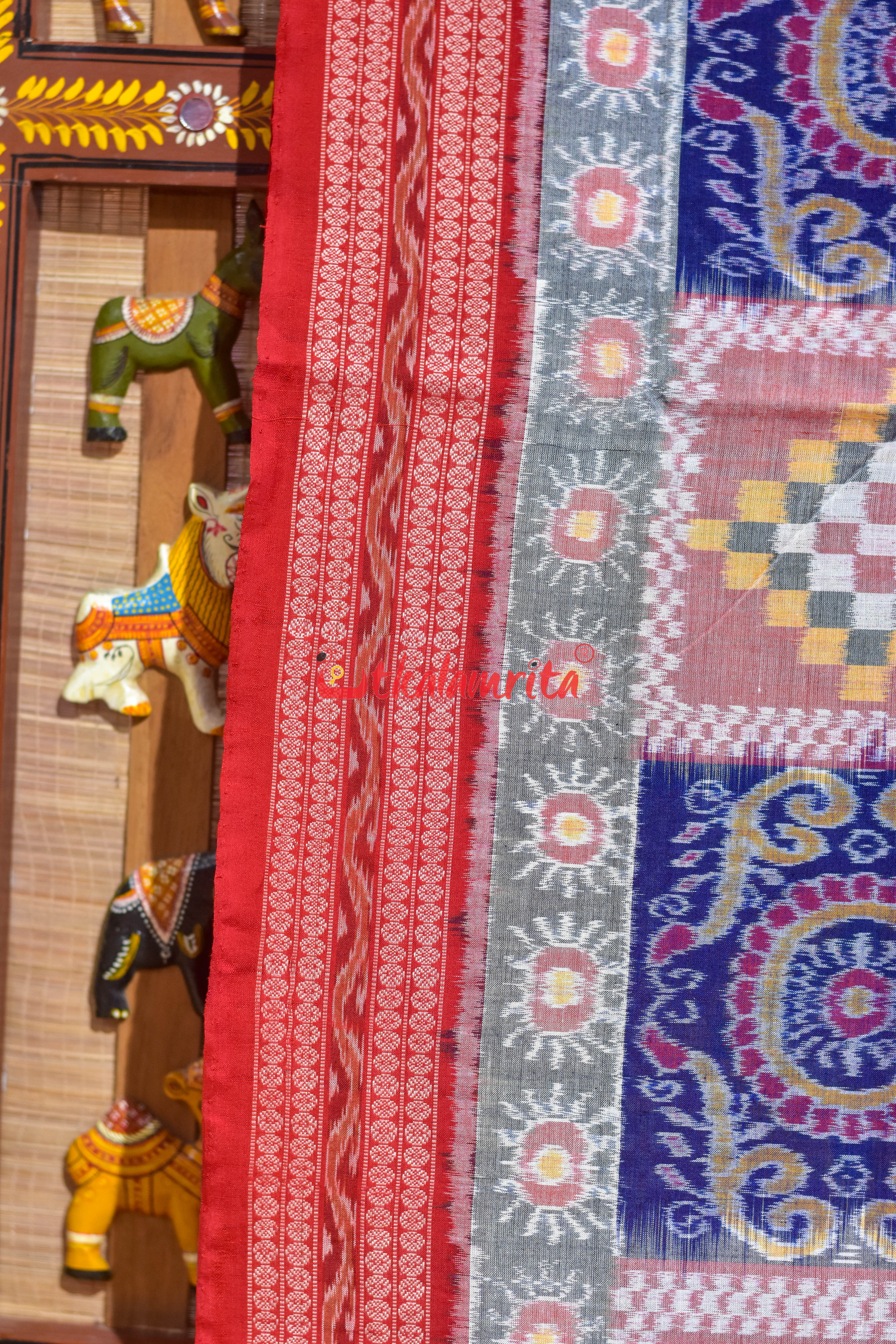 Blue Optical Illussion Sambalpuri Cotton Saree