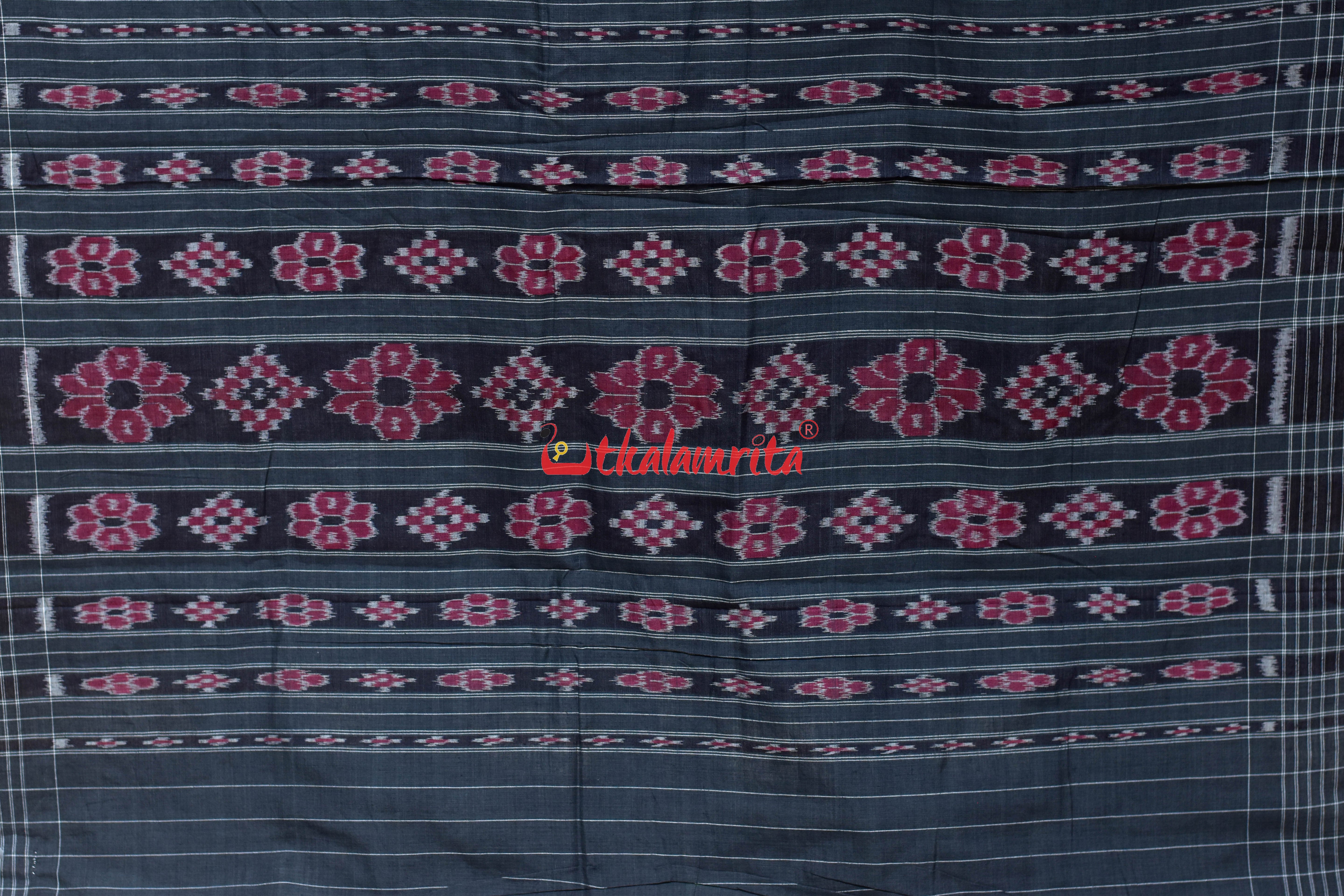 Grey Black Bada Phula Khandua Cotton Saree