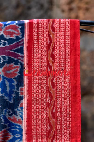 Peacocks Teal Sambalpuri Cotton Saree