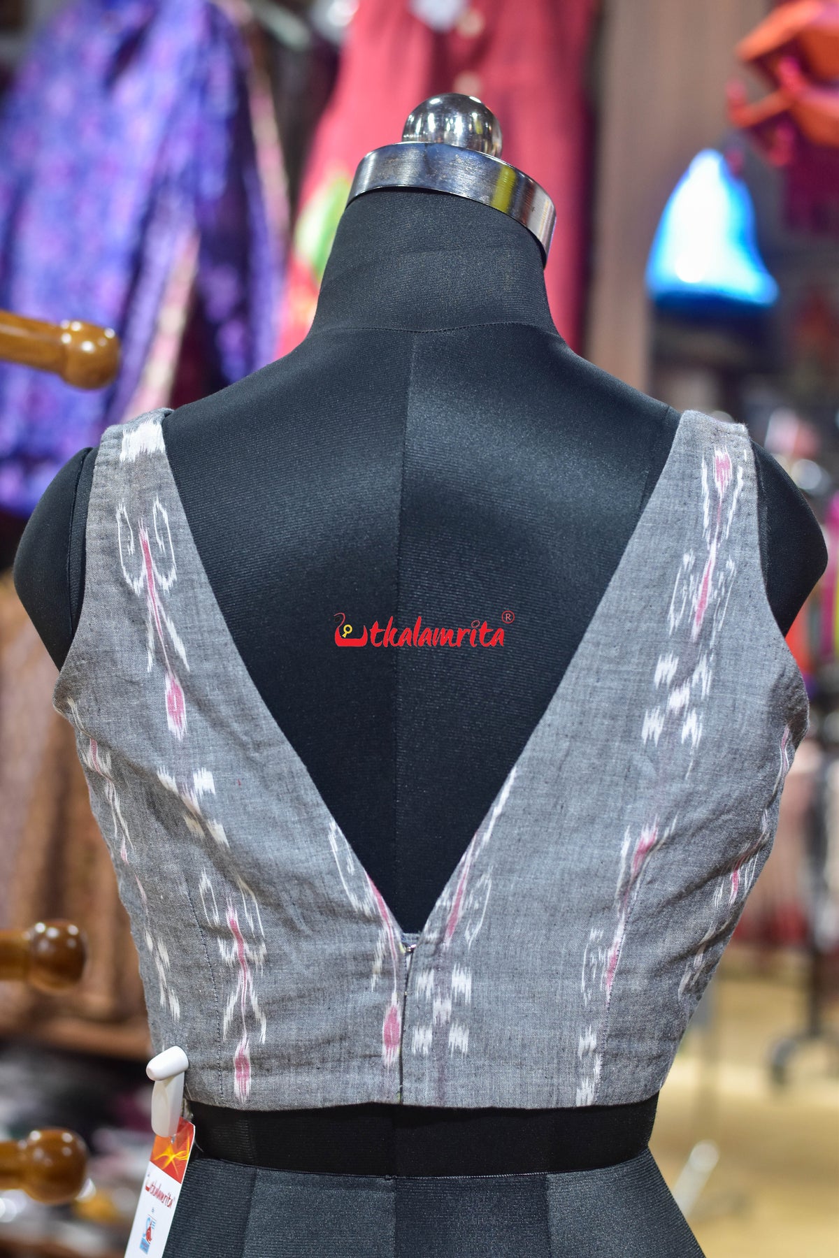 Grey Pasapali and Kadha V Neck (Blouse)