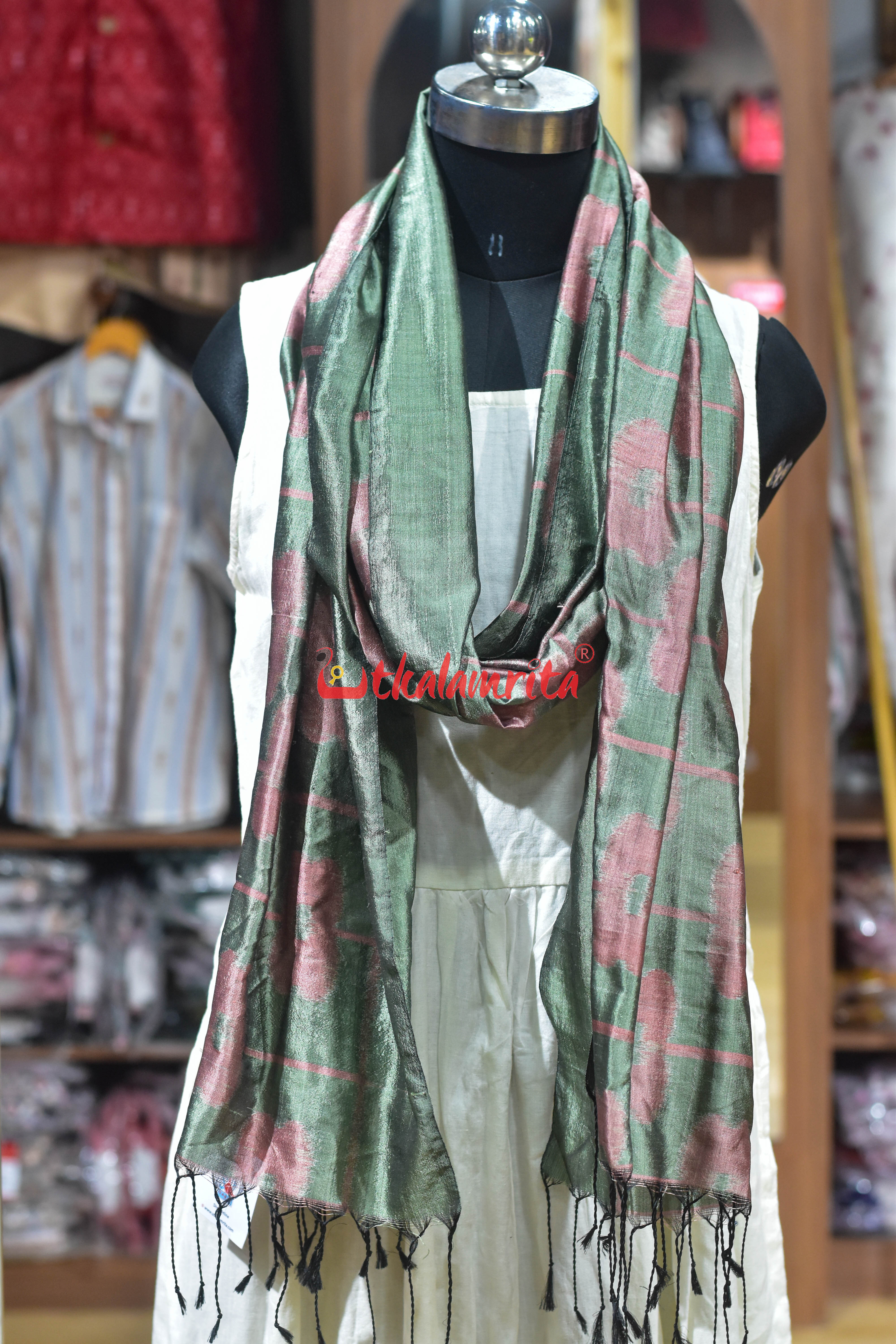 Mossy and Pink Flowers Silk Stole