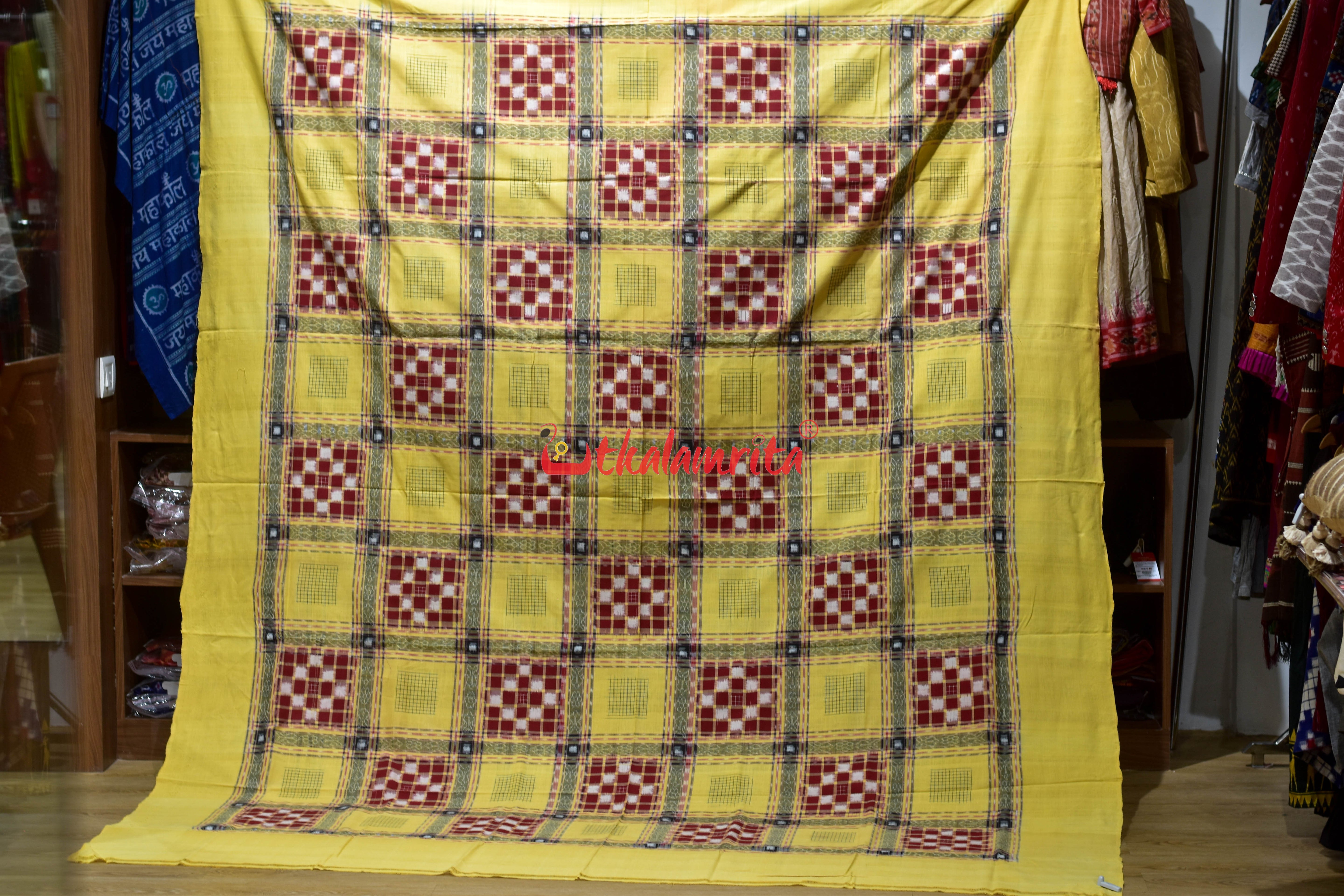 Yellow Red Check Pasapali (Double Bedsheet)