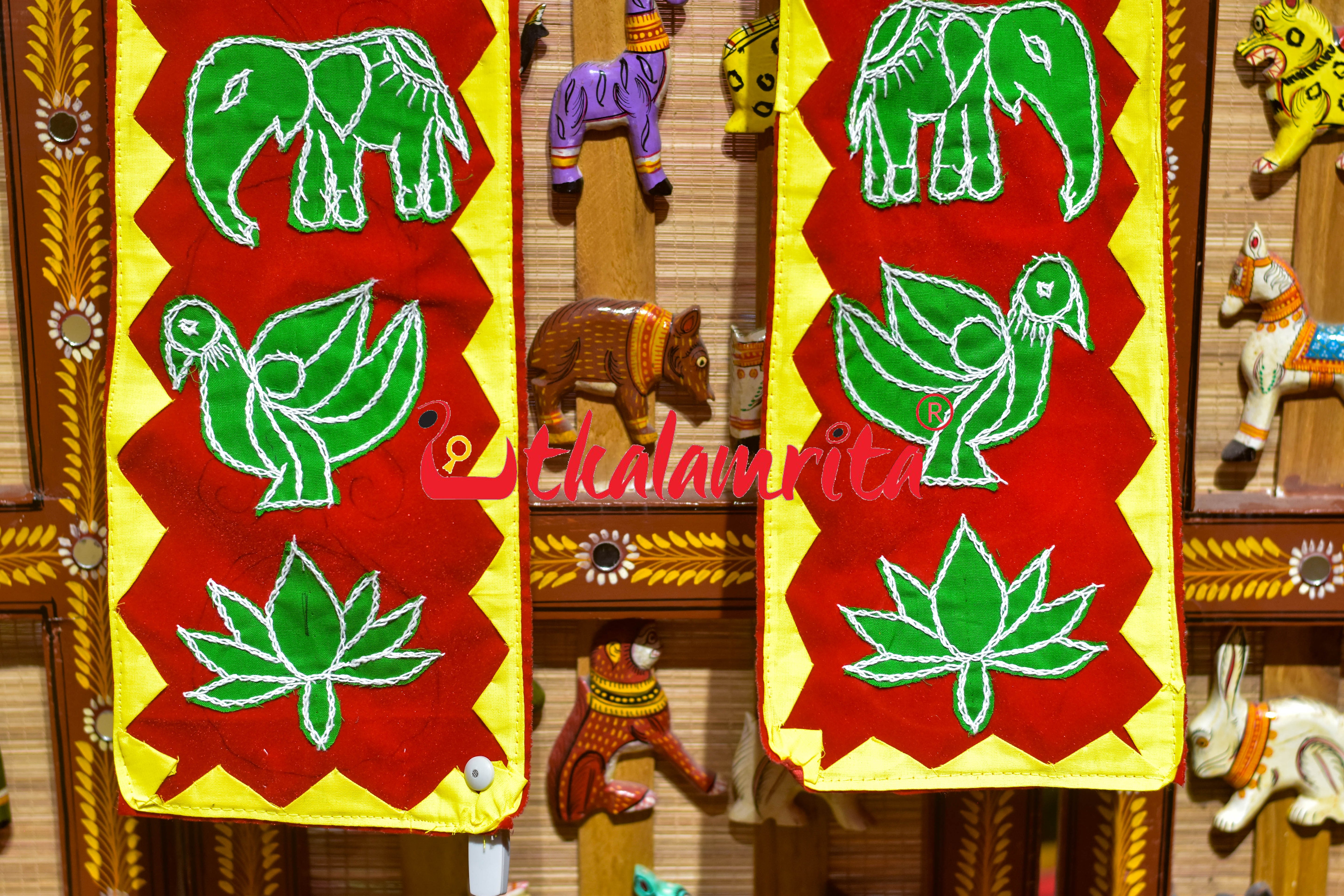 Green Heart,Elephant, Bird,Lotus & Doll with Red Pipili (Uttariya)