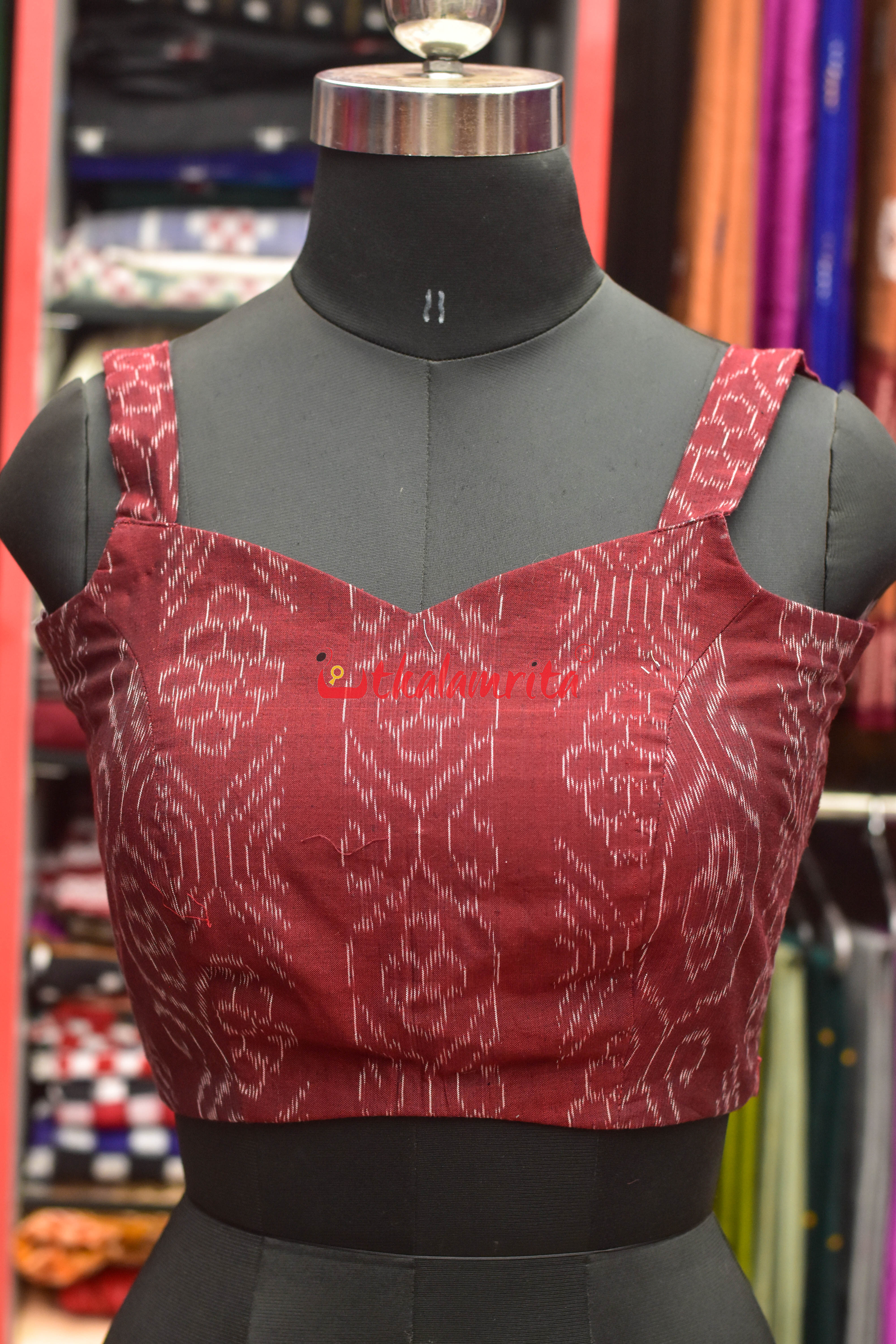 Flower Bandha on Maroon Sleeveless (Blouse)