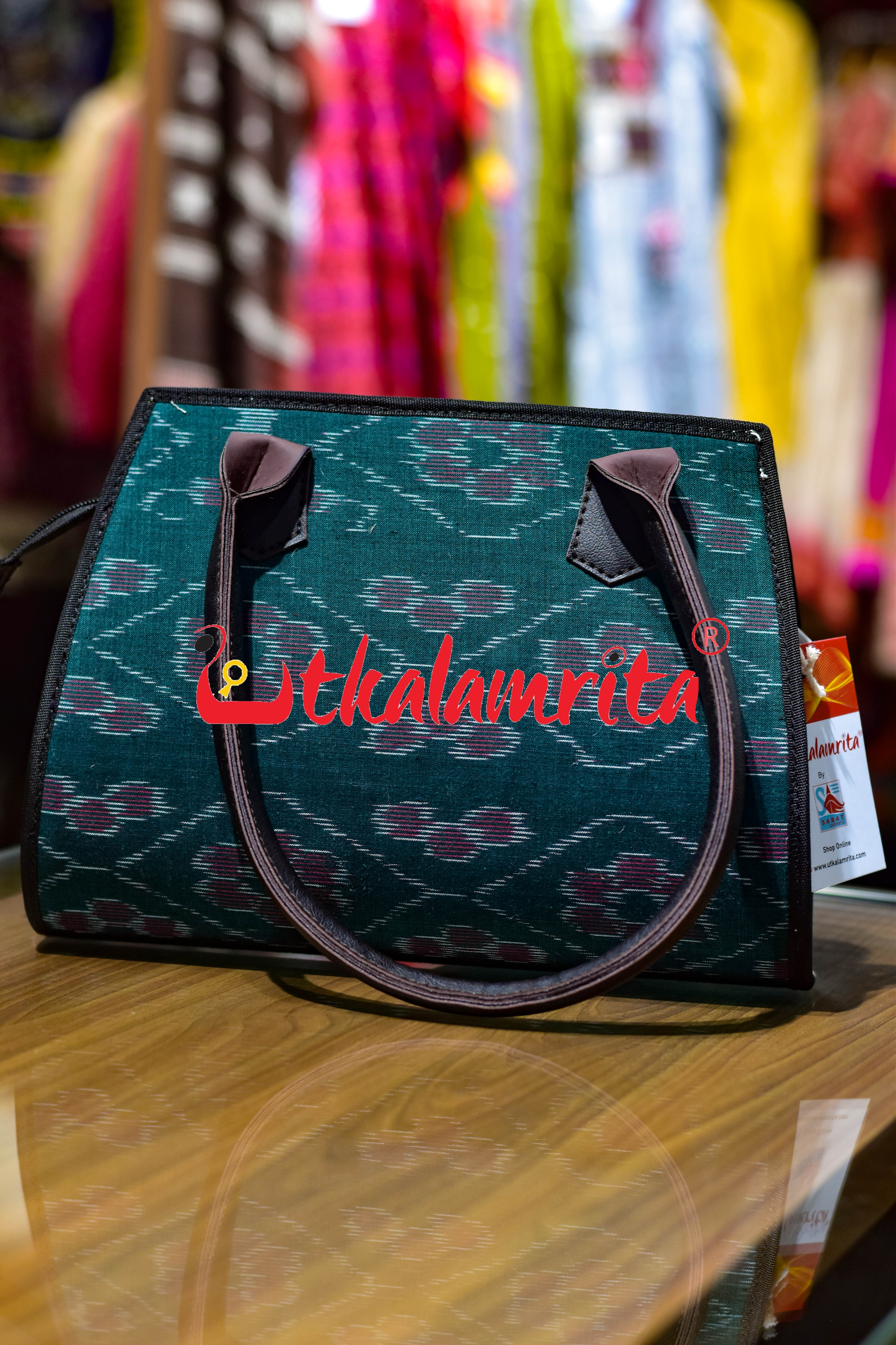 Green Phula Bandha Trapezium Vanity Bag