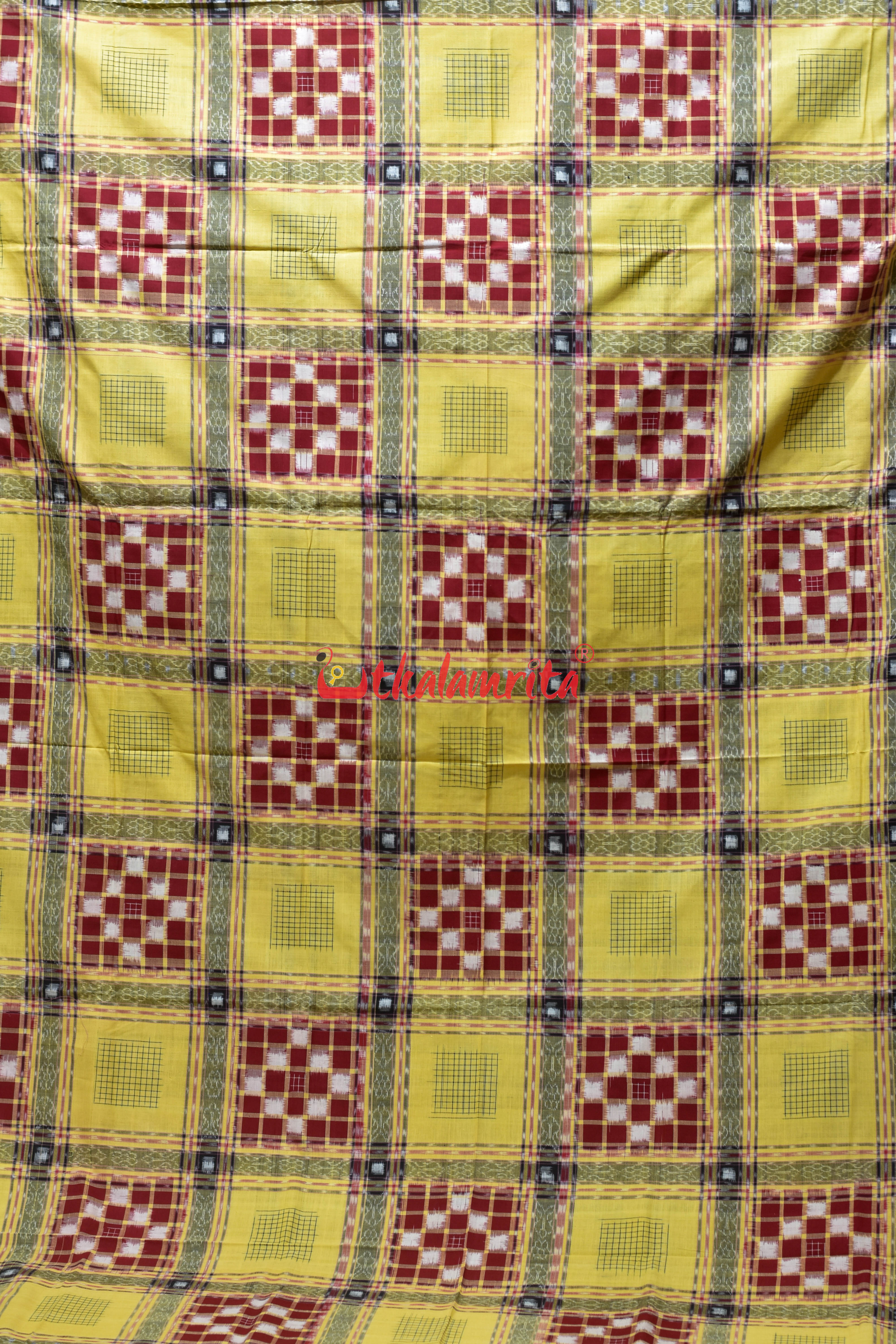 Yellow Red Check Pasapali Bedsheet
