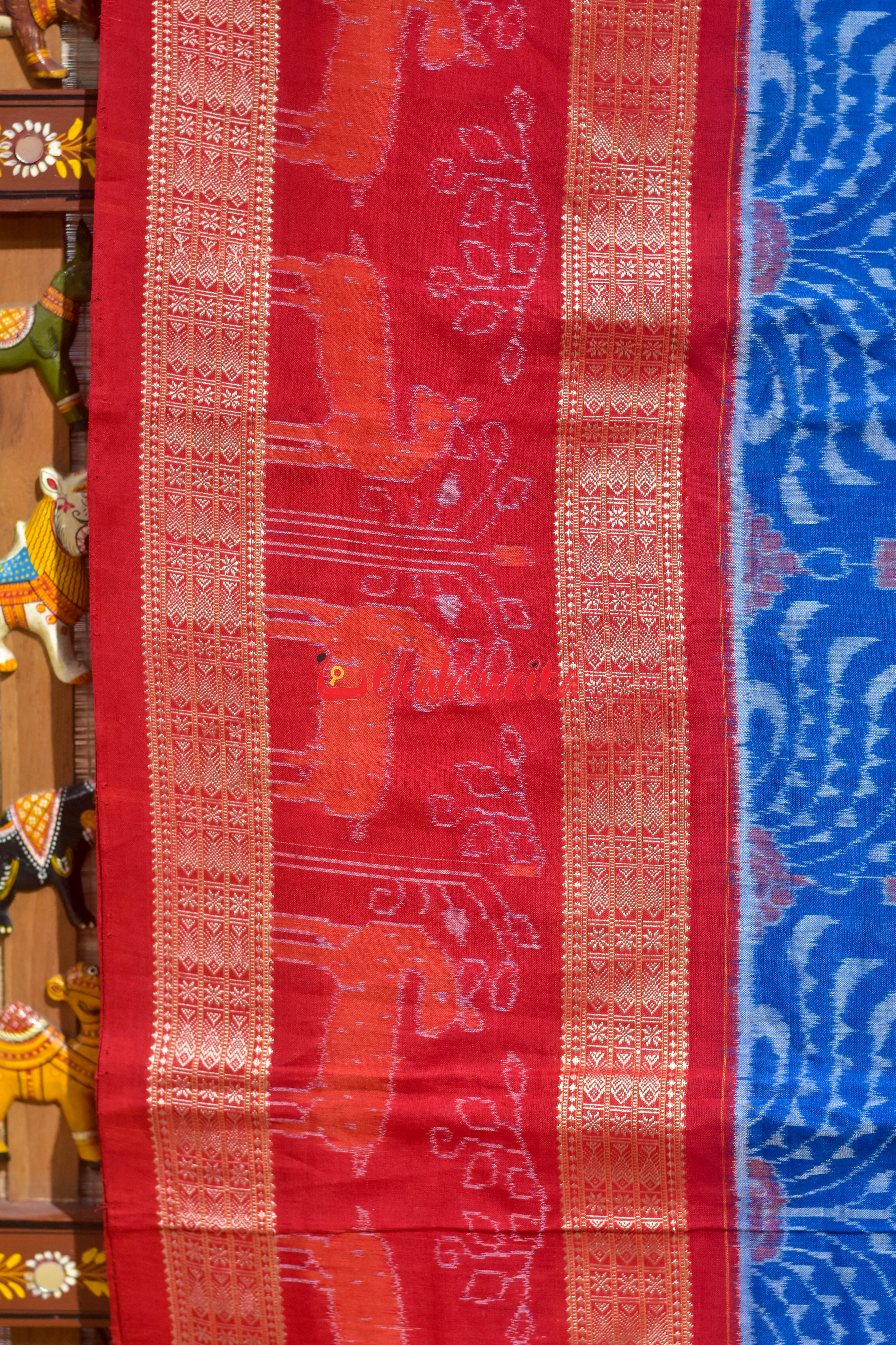 Blue Red Sankha Sambalpuri Cotton Saree