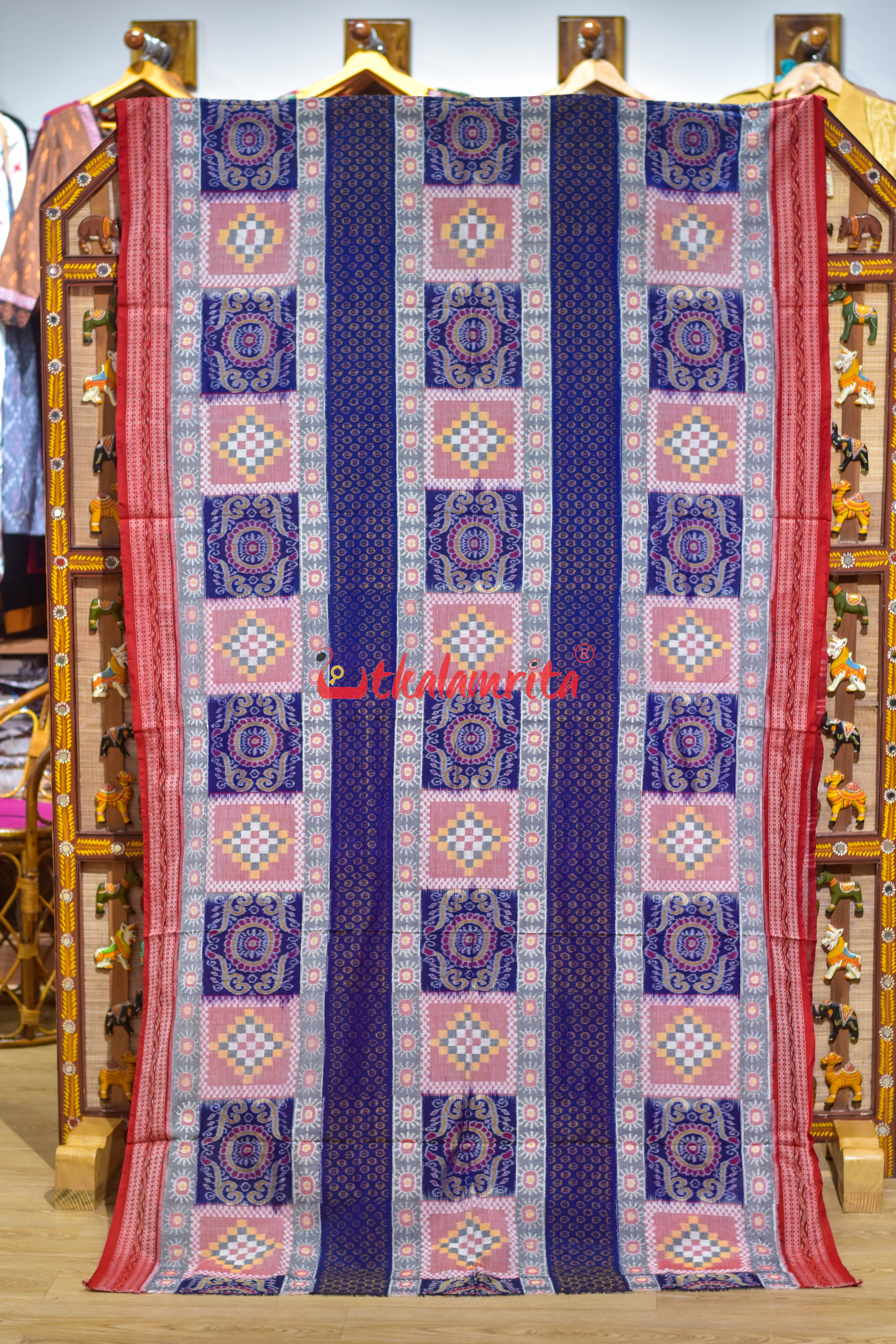 Blue Optical Illussion Sambalpuri Cotton Saree