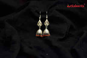 Long Silver Jhumka Dangler with Orange Beads