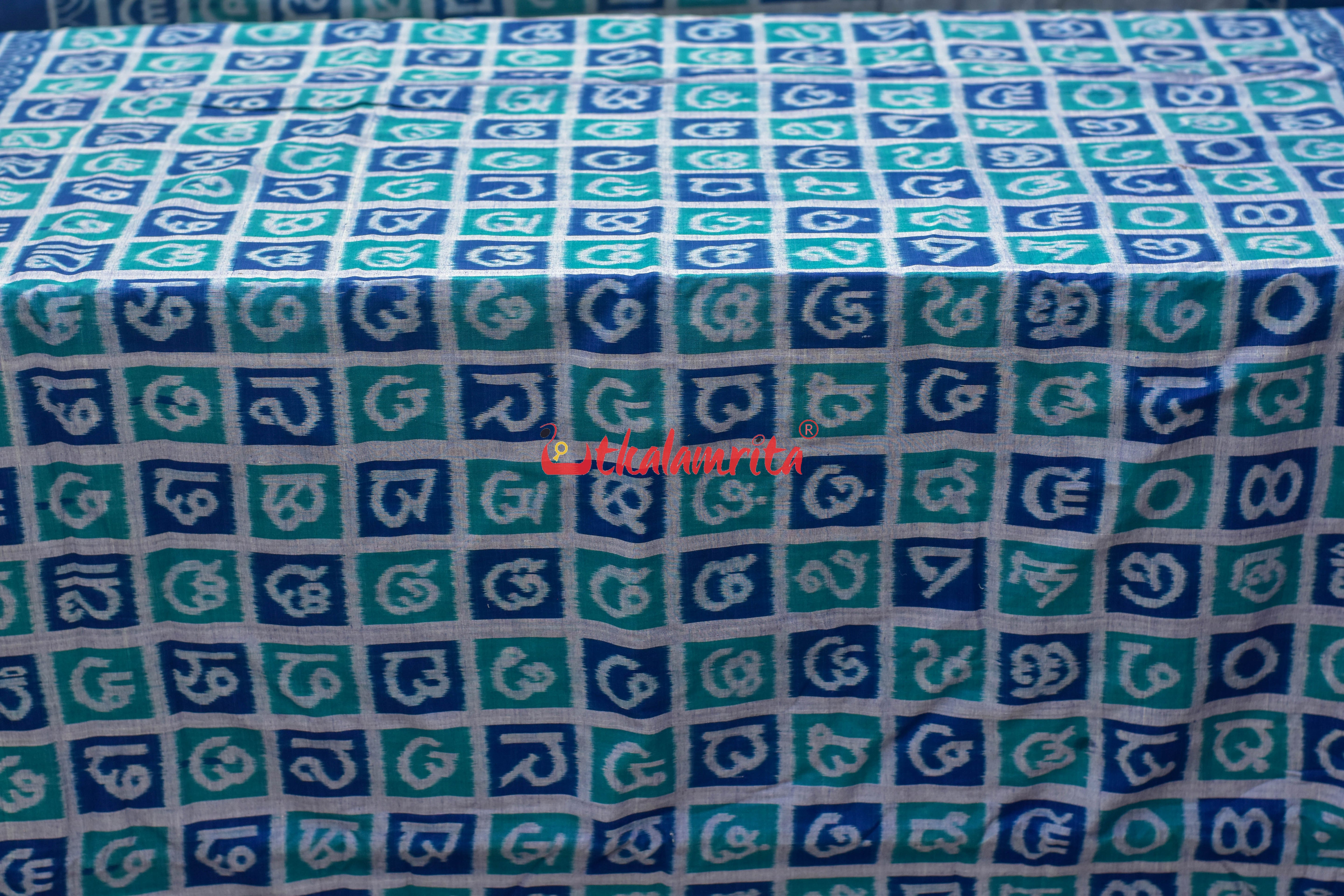 Odia Alphabet Blue Teal Sambalpuri Cotton (Fabric)