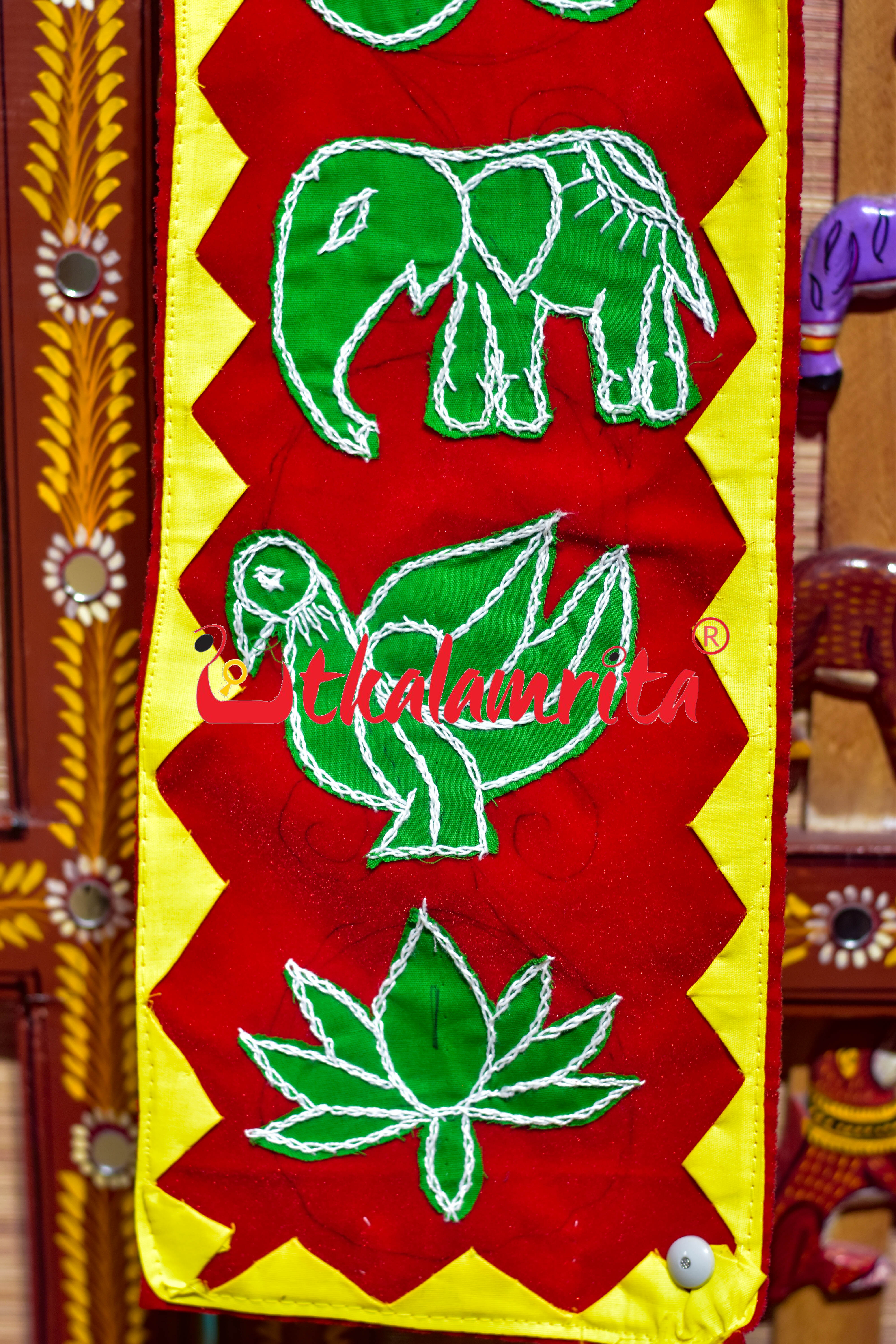 Green Heart,Elephant, Bird,Lotus & Doll with Red Pipili (Uttariya)