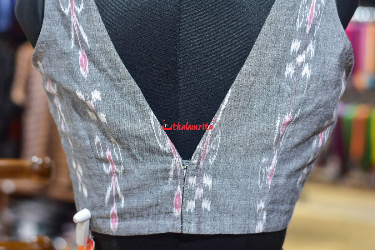 Grey Pasapali and Kadha V Neck (Blouse)