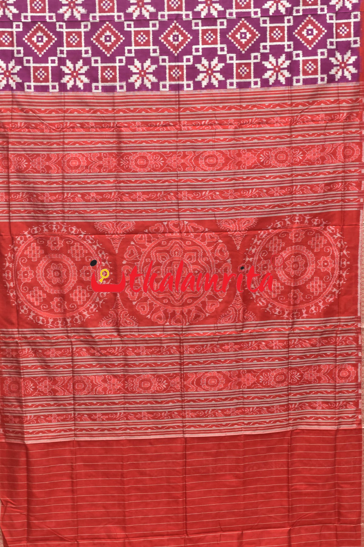 Purple Red Sambalpuri Joint Pasapali Silk Saree