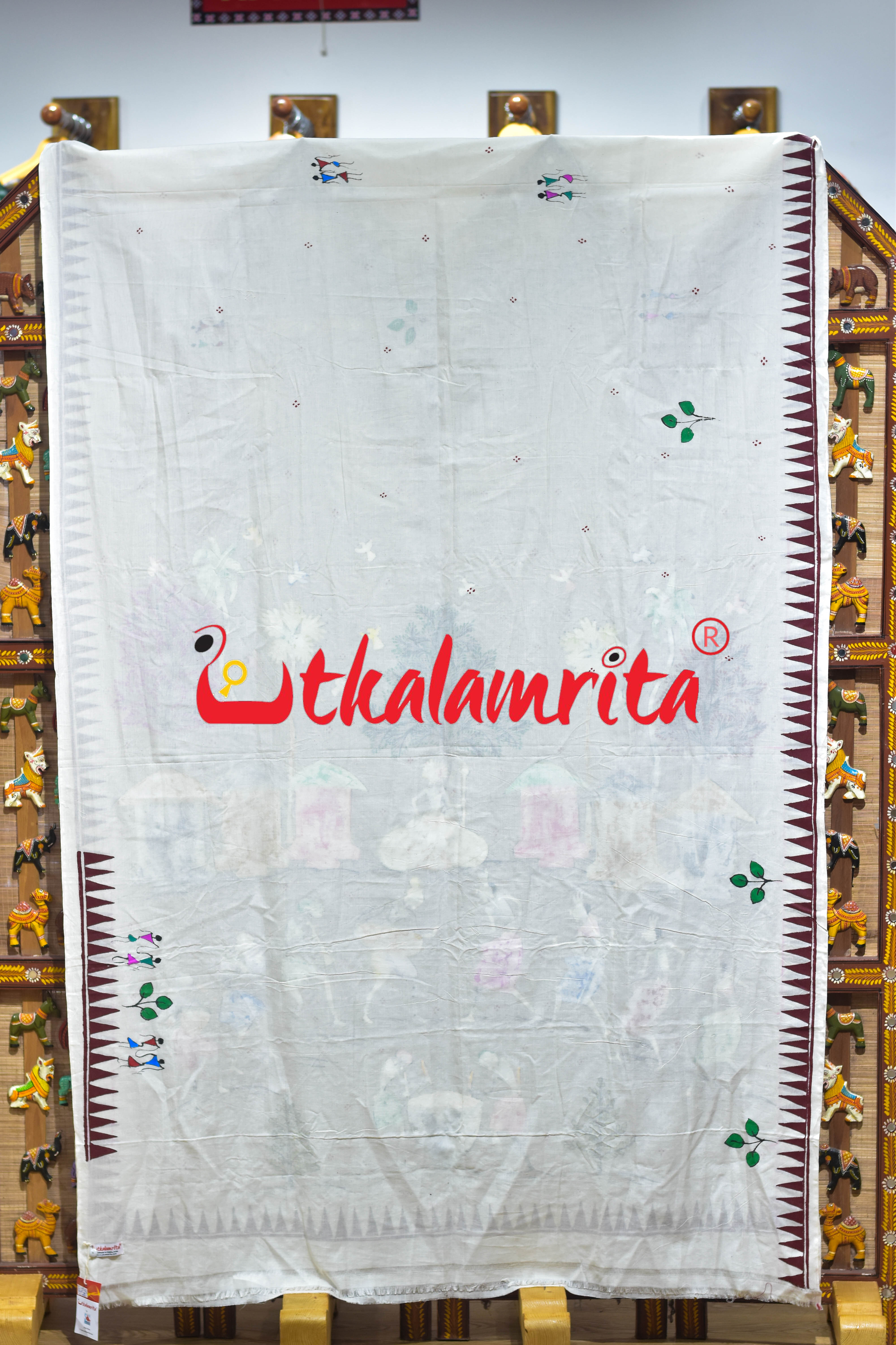 White Big Tribals Pattachitra Cotton Saree