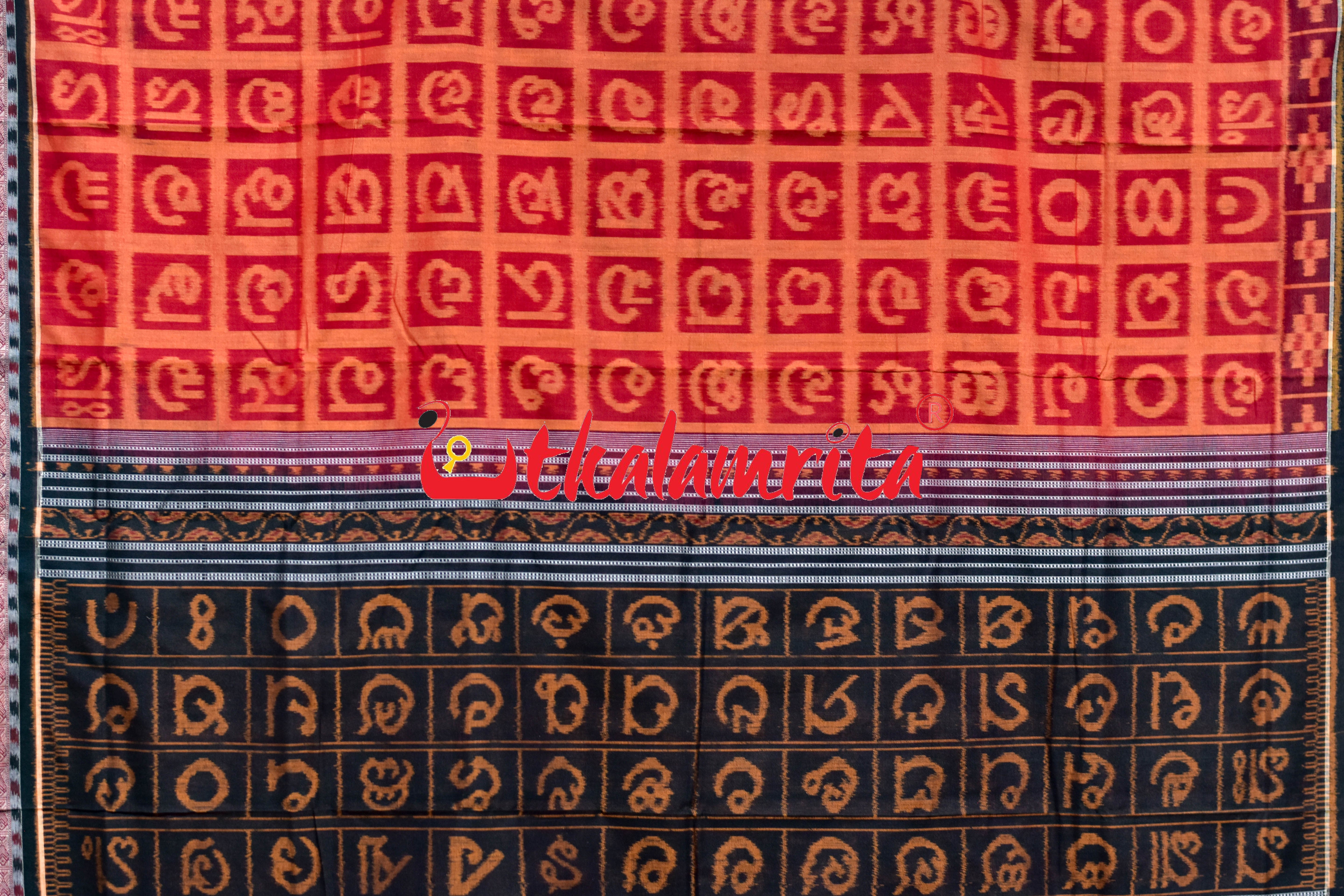 Red Odia Alphabets Sambalpuri Cotton Saree