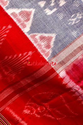 Light Blue Bandha Red Scot Khandua Cotton Saree